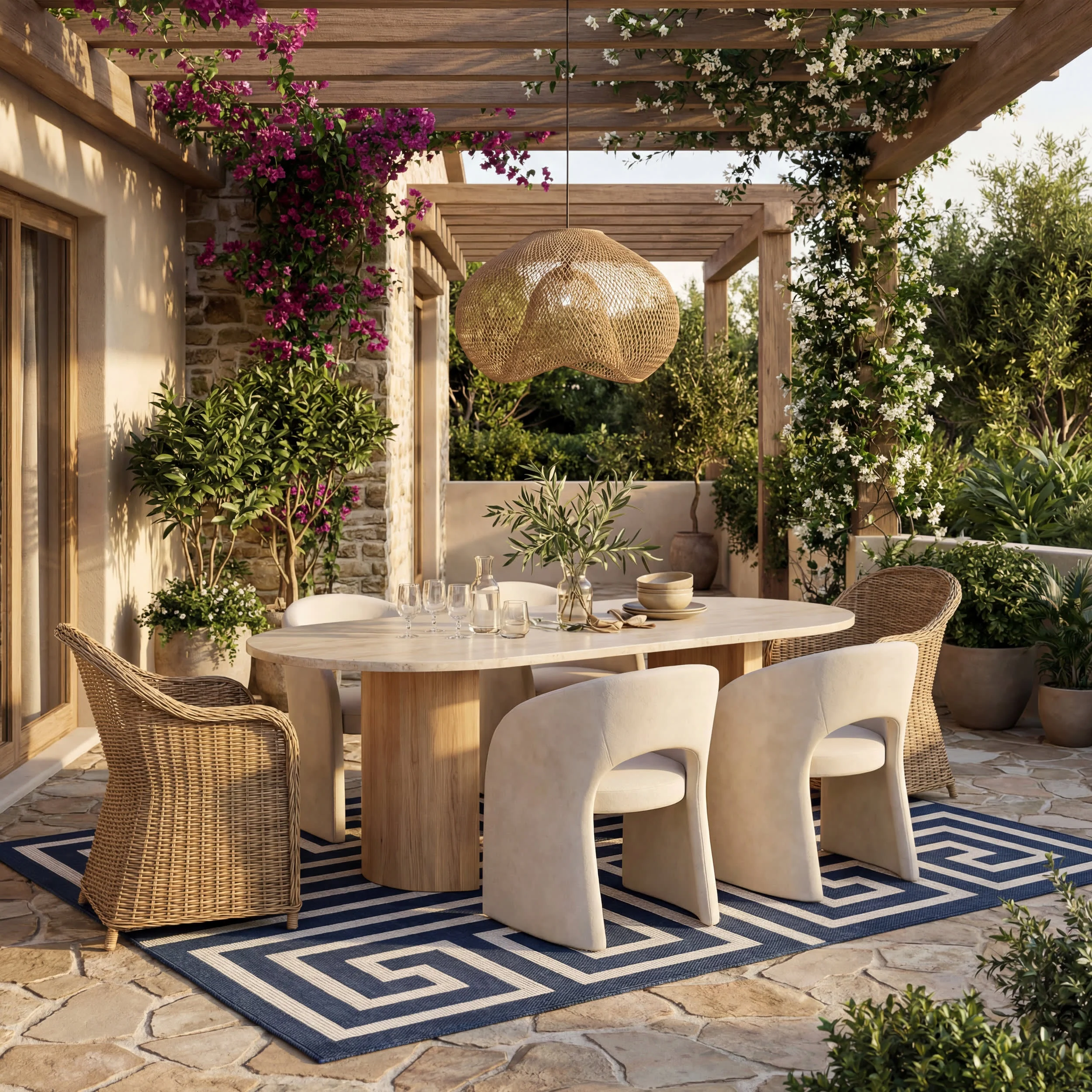 Celestia Contemporary Geometric Indoor/Outdoor Rug | Navy - Image 6