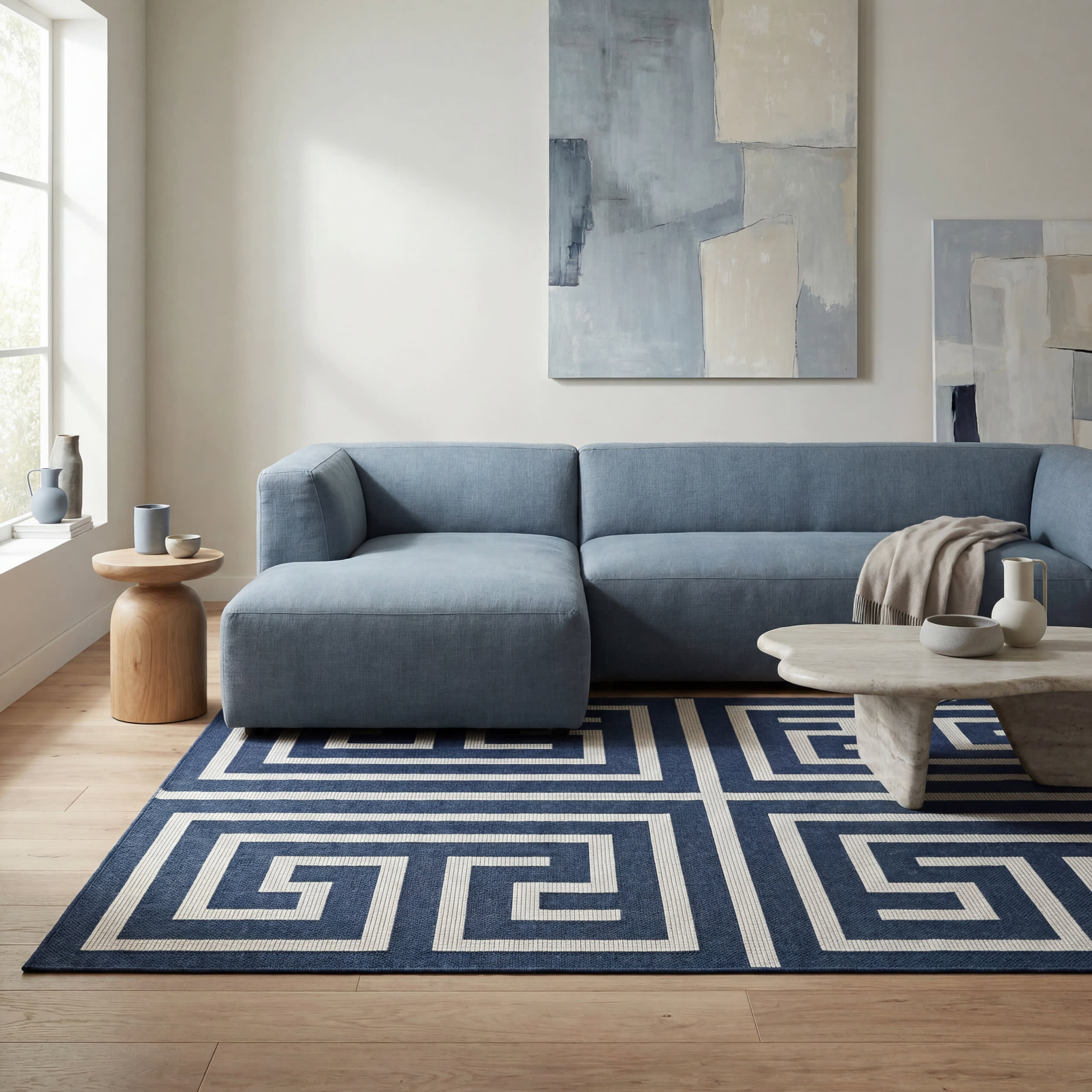 Celestia Contemporary Geometric Indoor/Outdoor Rug | Navy - Image 9