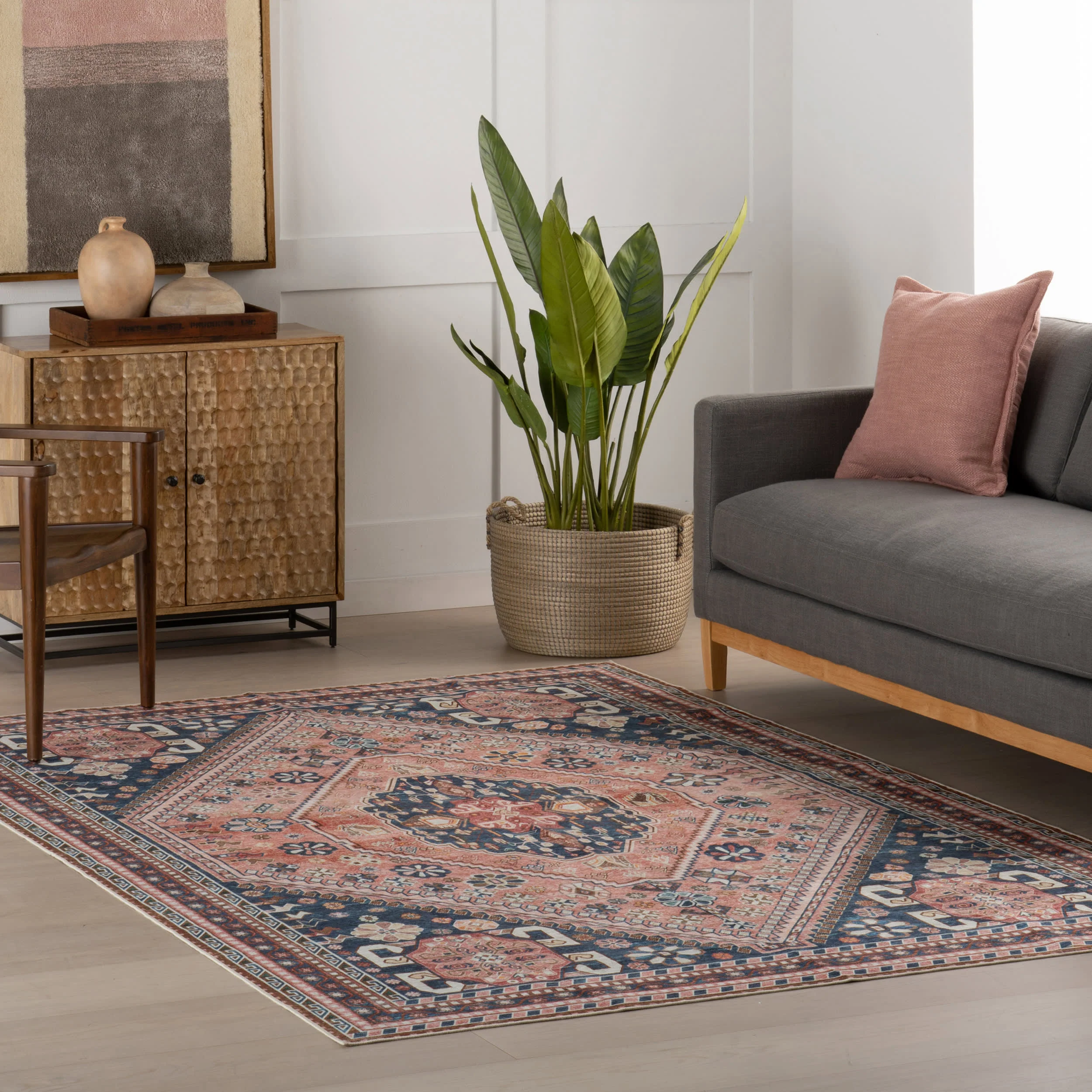 Celia Medallion Spill Proof Washable Rug | Dark Blue - Image 2