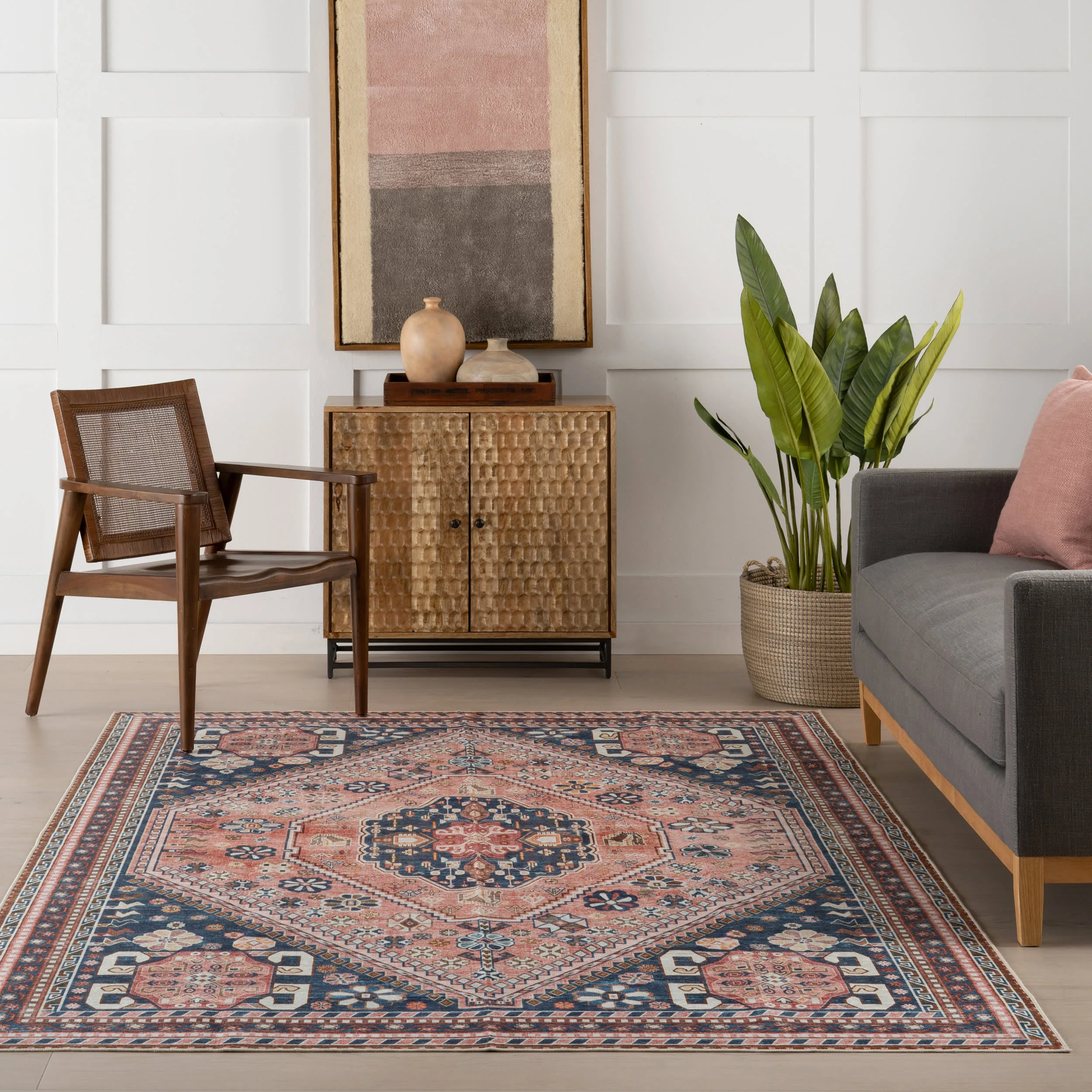Celia Medallion Spill Proof Washable Rug | Dark Blue - Image 5