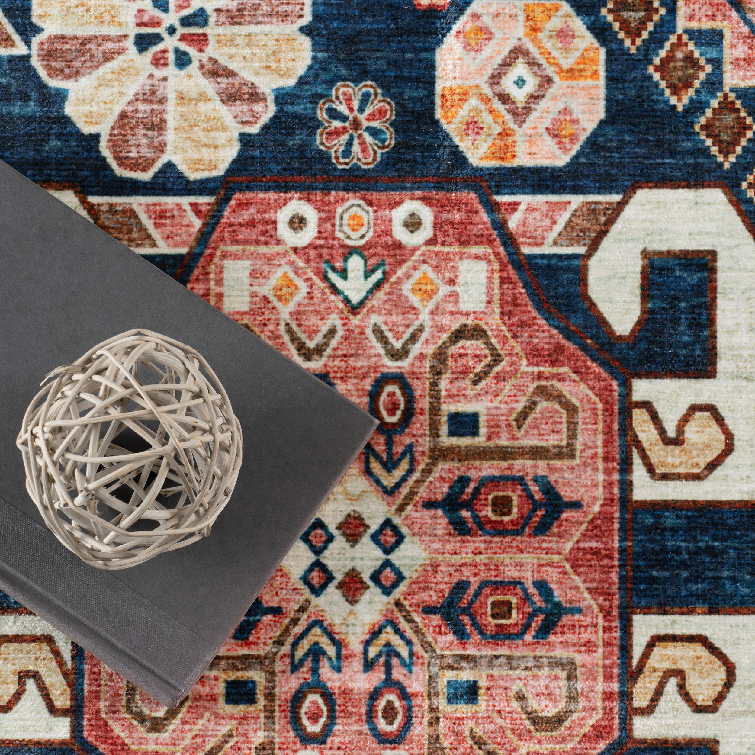 Celia Medallion Spill Proof Washable Rug | Dark Blue - Image 8