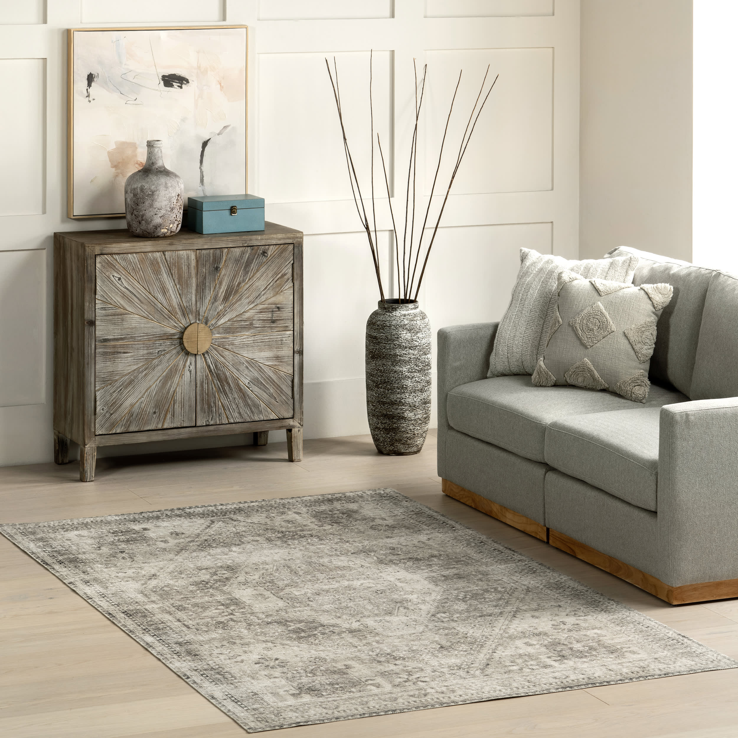 Celia Medallion Spill Proof Washable Rug | Grey - Image 2