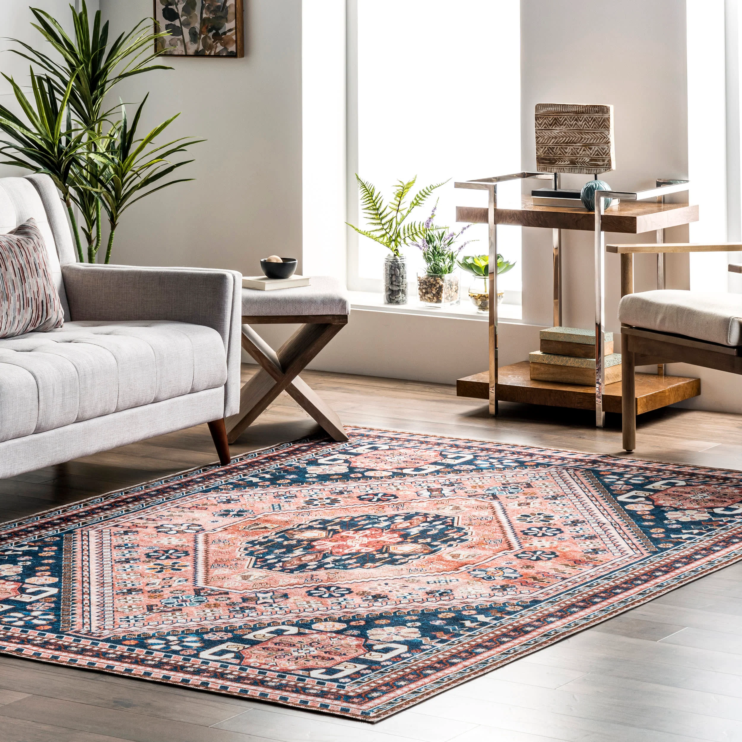 Celia Medallion Washable Rug | Dark Blue - Image 2