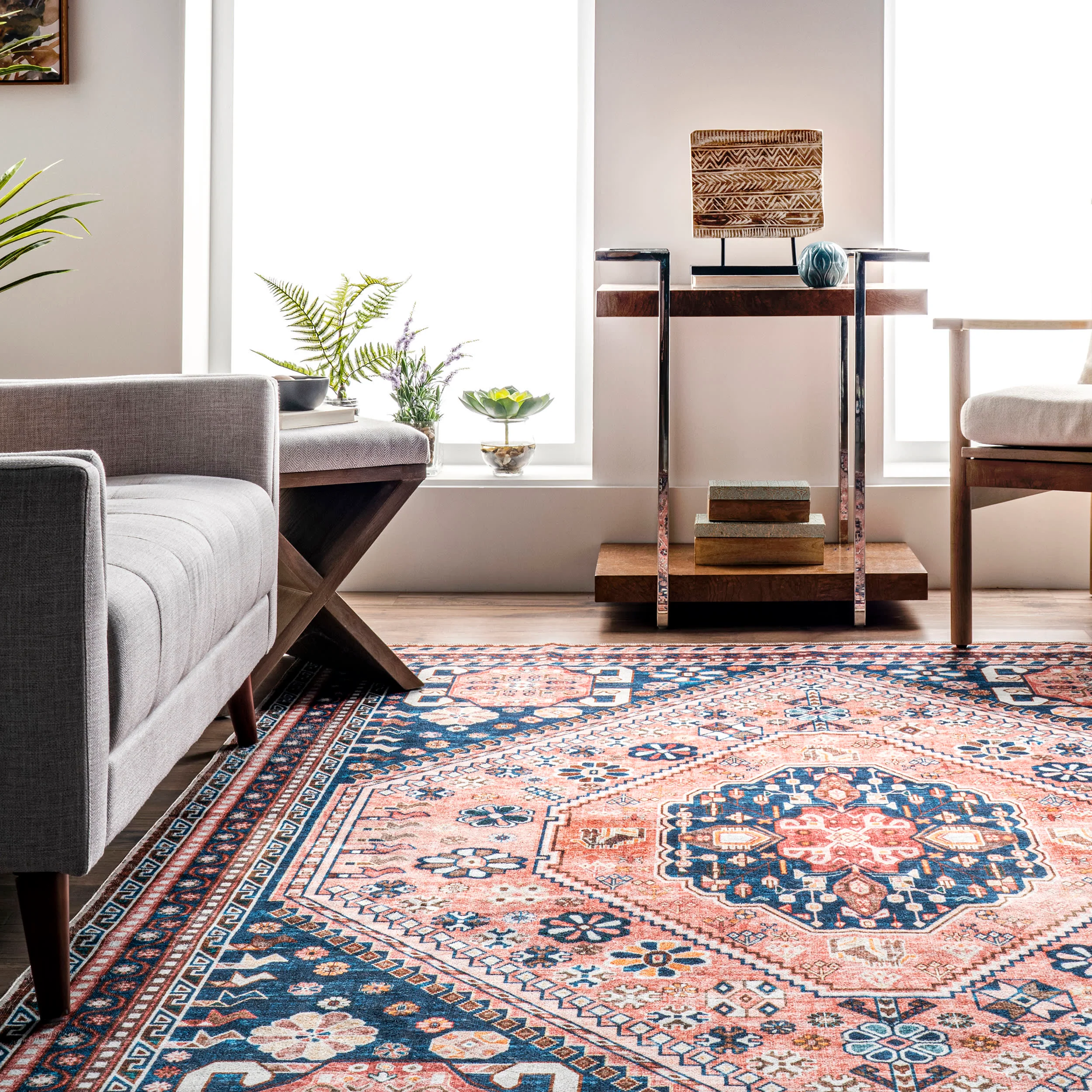 Celia Medallion Washable Rug | Dark Blue - Image 4