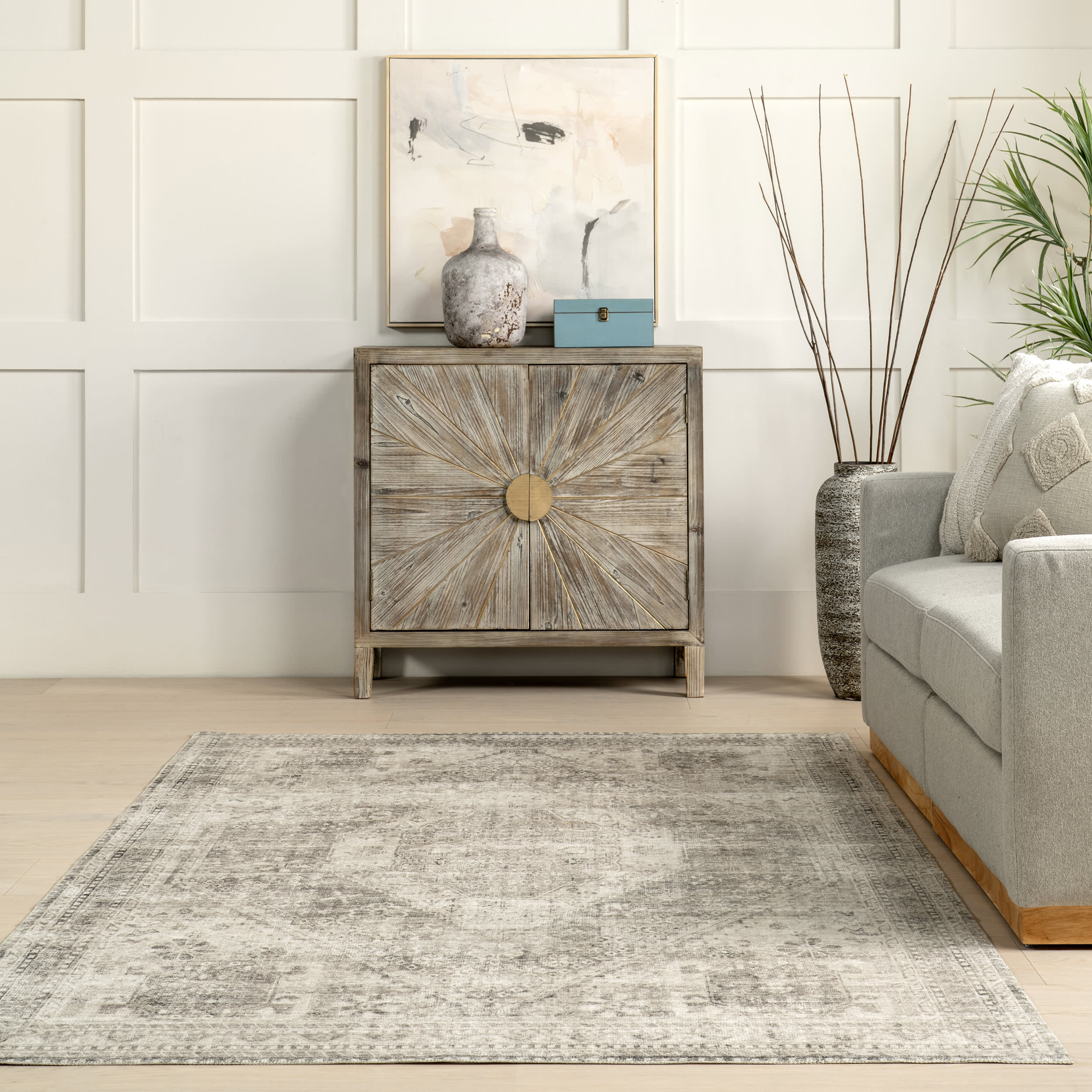 Celia Medallion Washable Rug | Grey - Image 4