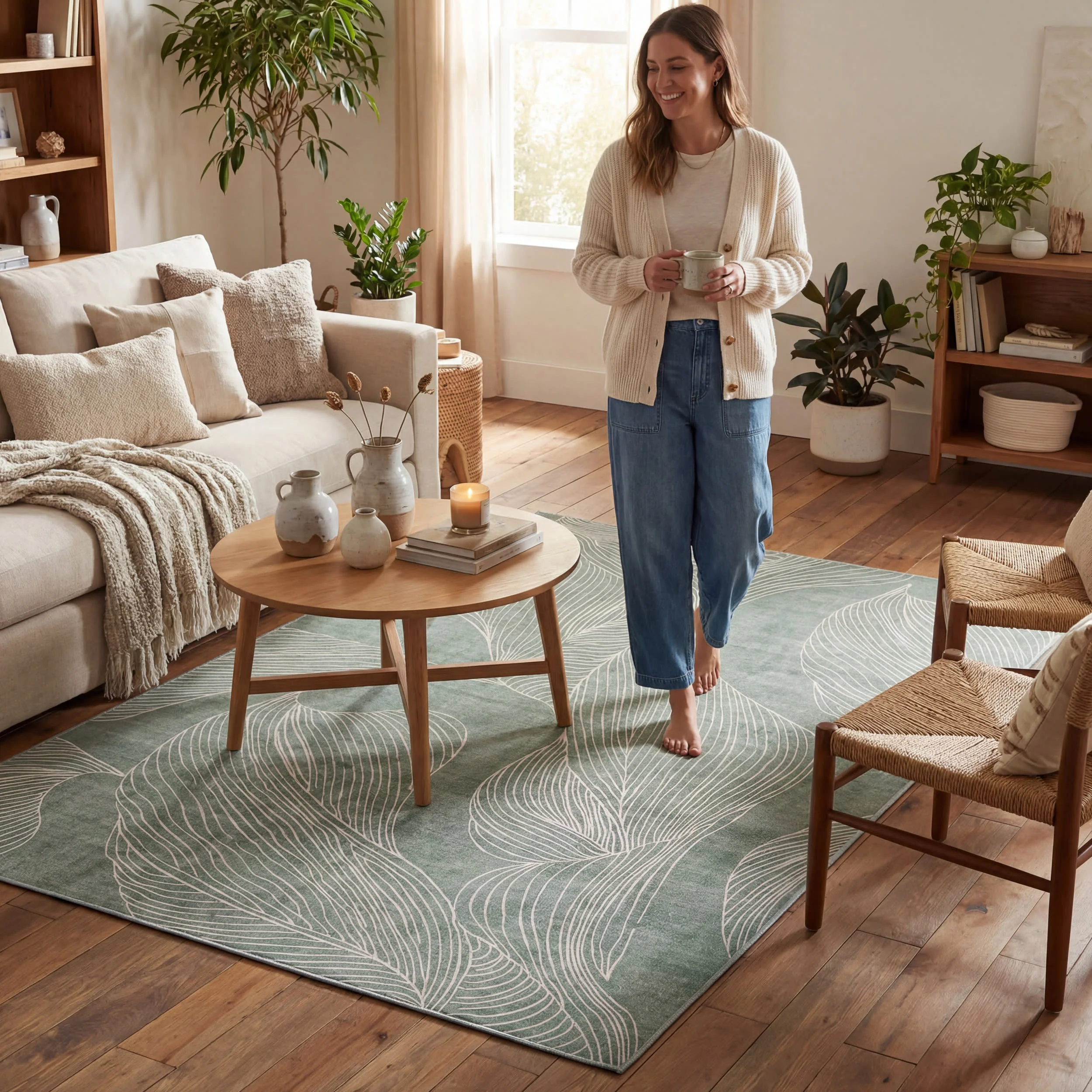 Cenavi Coastal Washable Rug | Green - Image 9