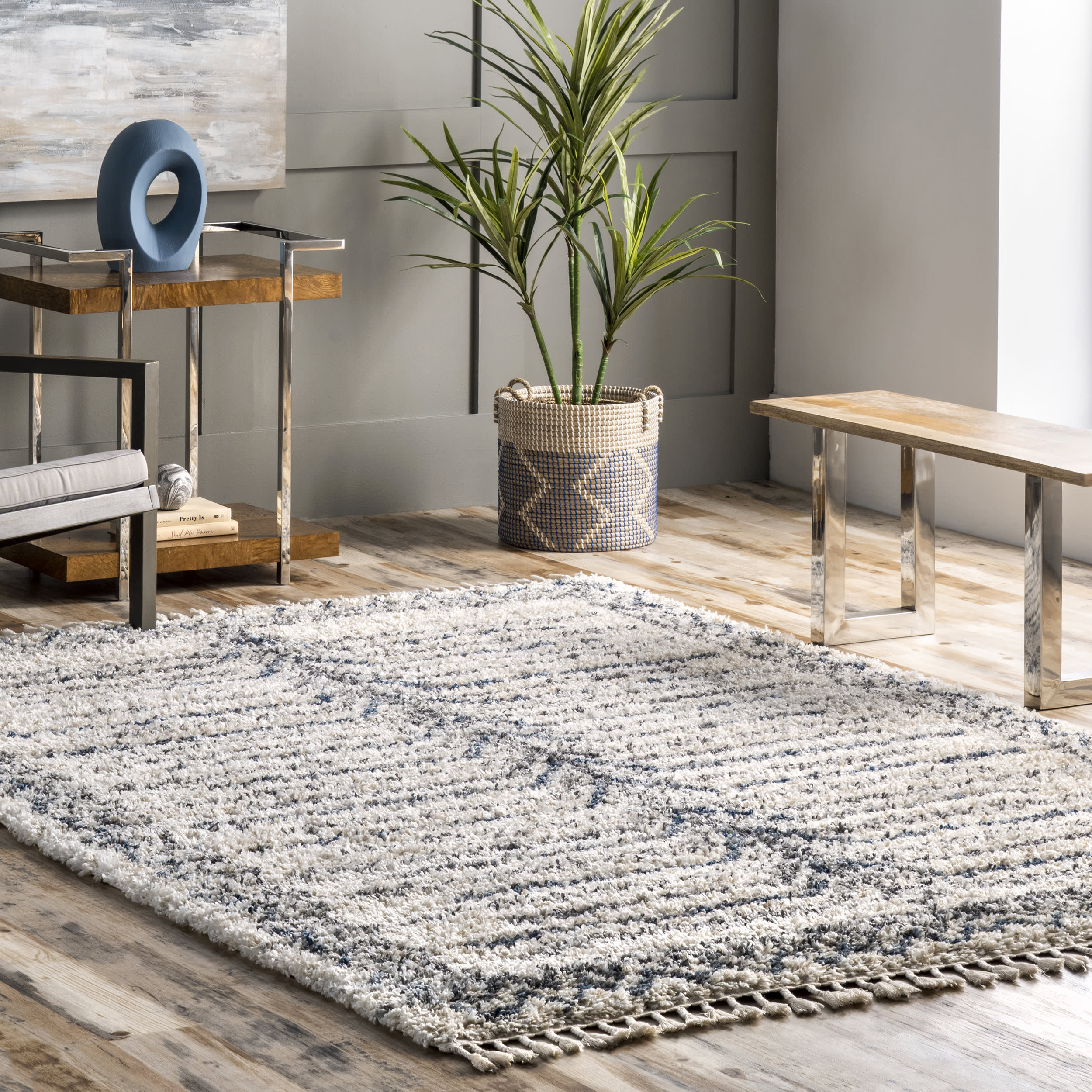Centerline Shag With Tassels Rug | Blue - Image 2