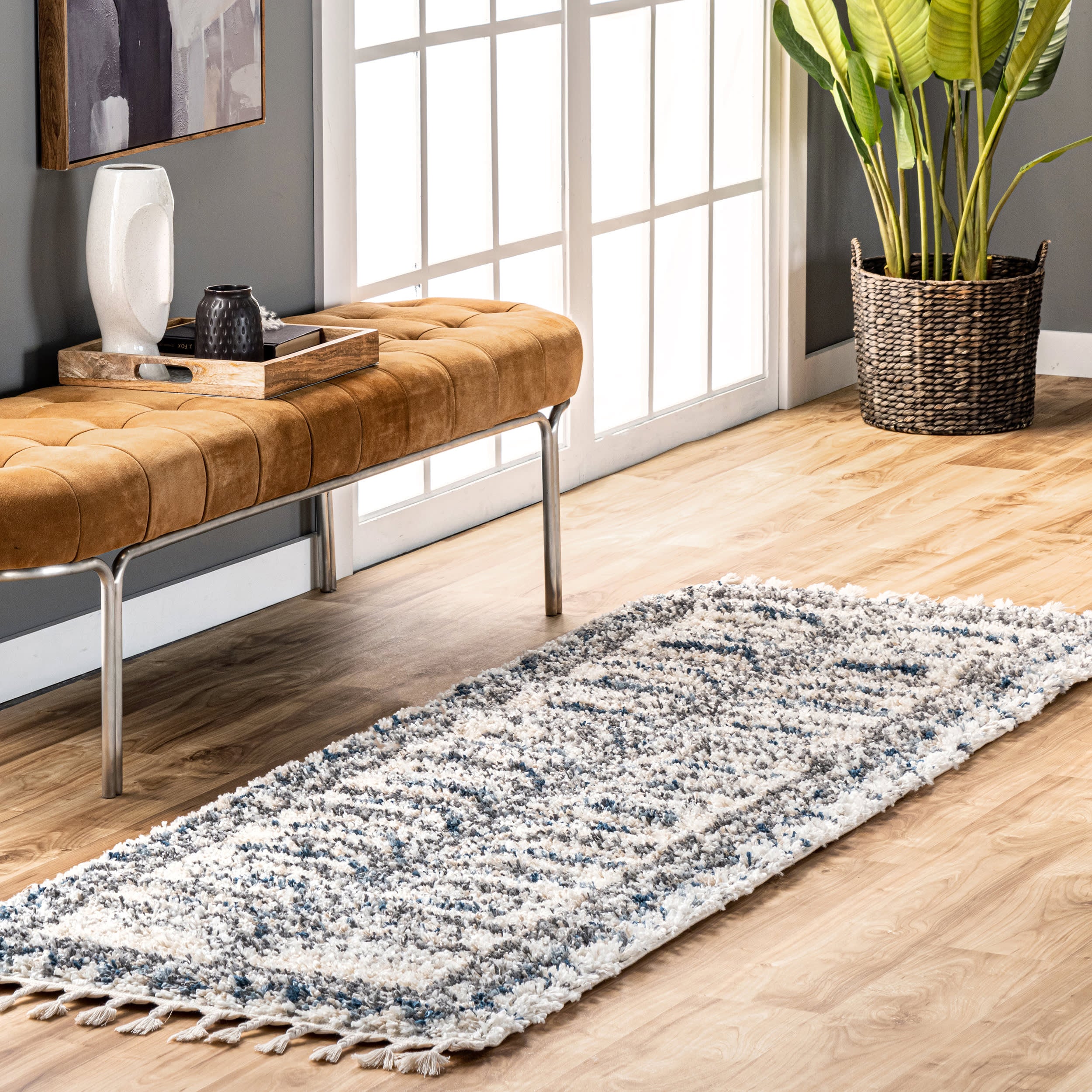 Centerline Shag With Tassels Rug | Blue - Image 2