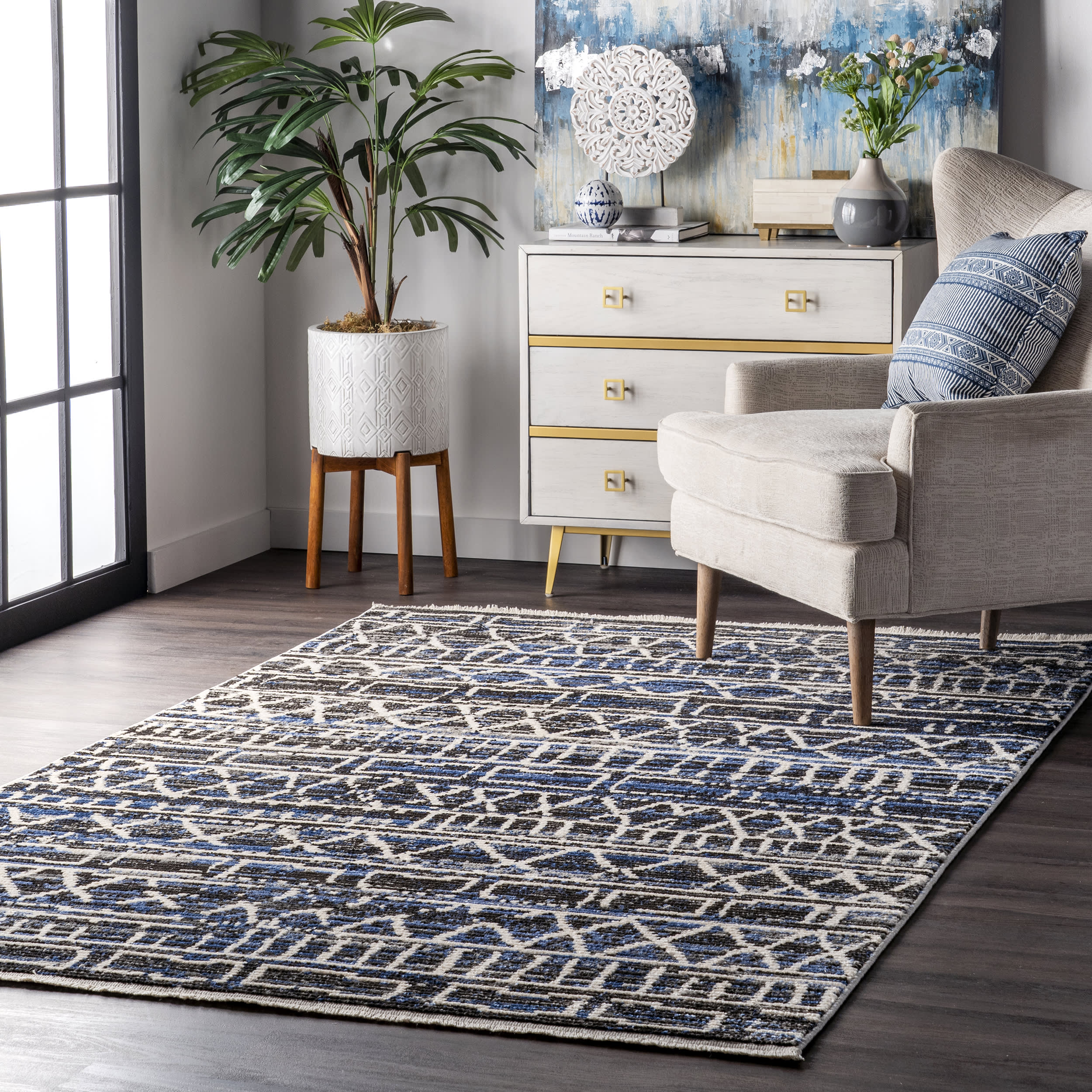 Chance Geometric Banded Rug | Blue - Image 2