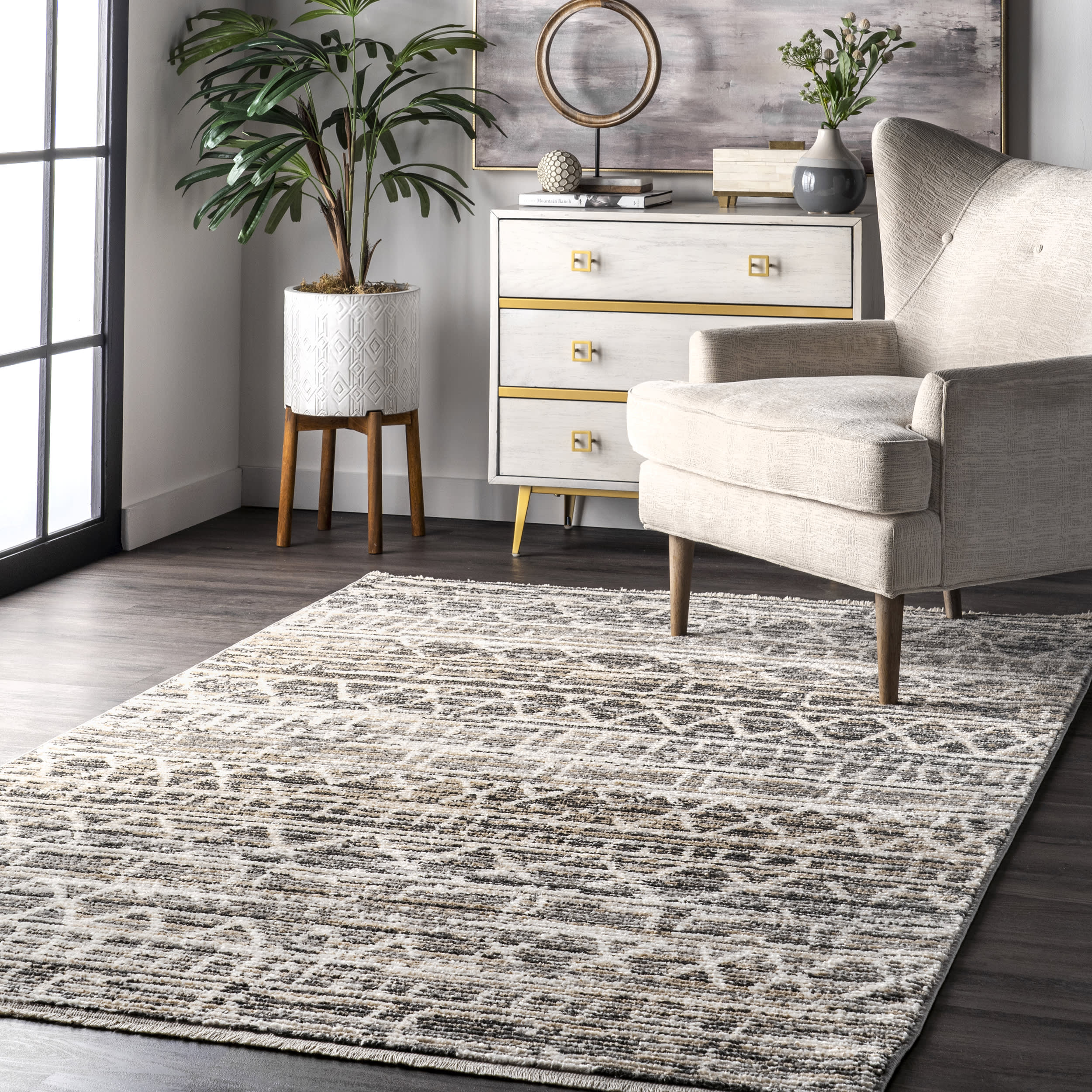 Chance Geometric Banded Rug | Grey - Image 2