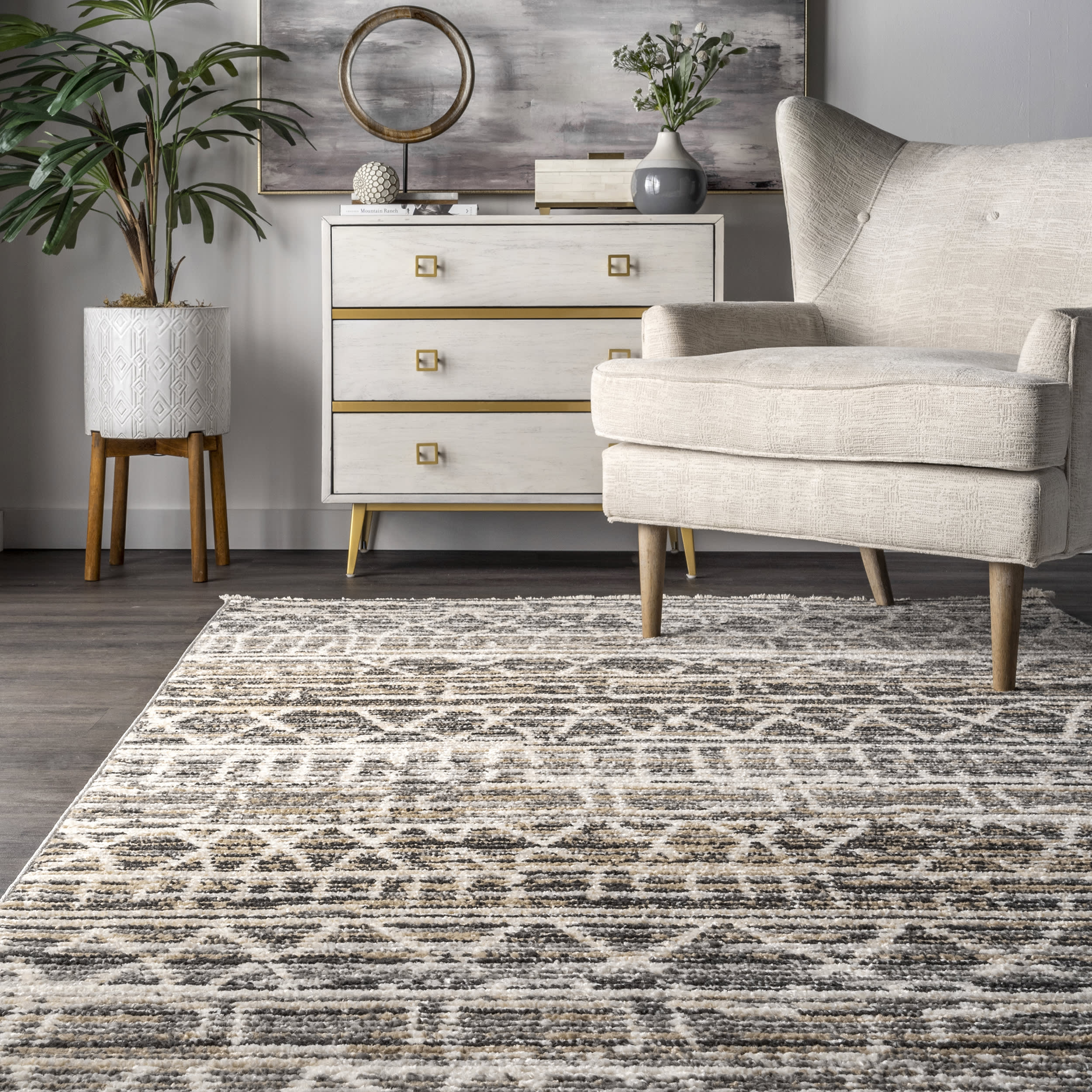 Chance Geometric Banded Rug | Grey - Image 4
