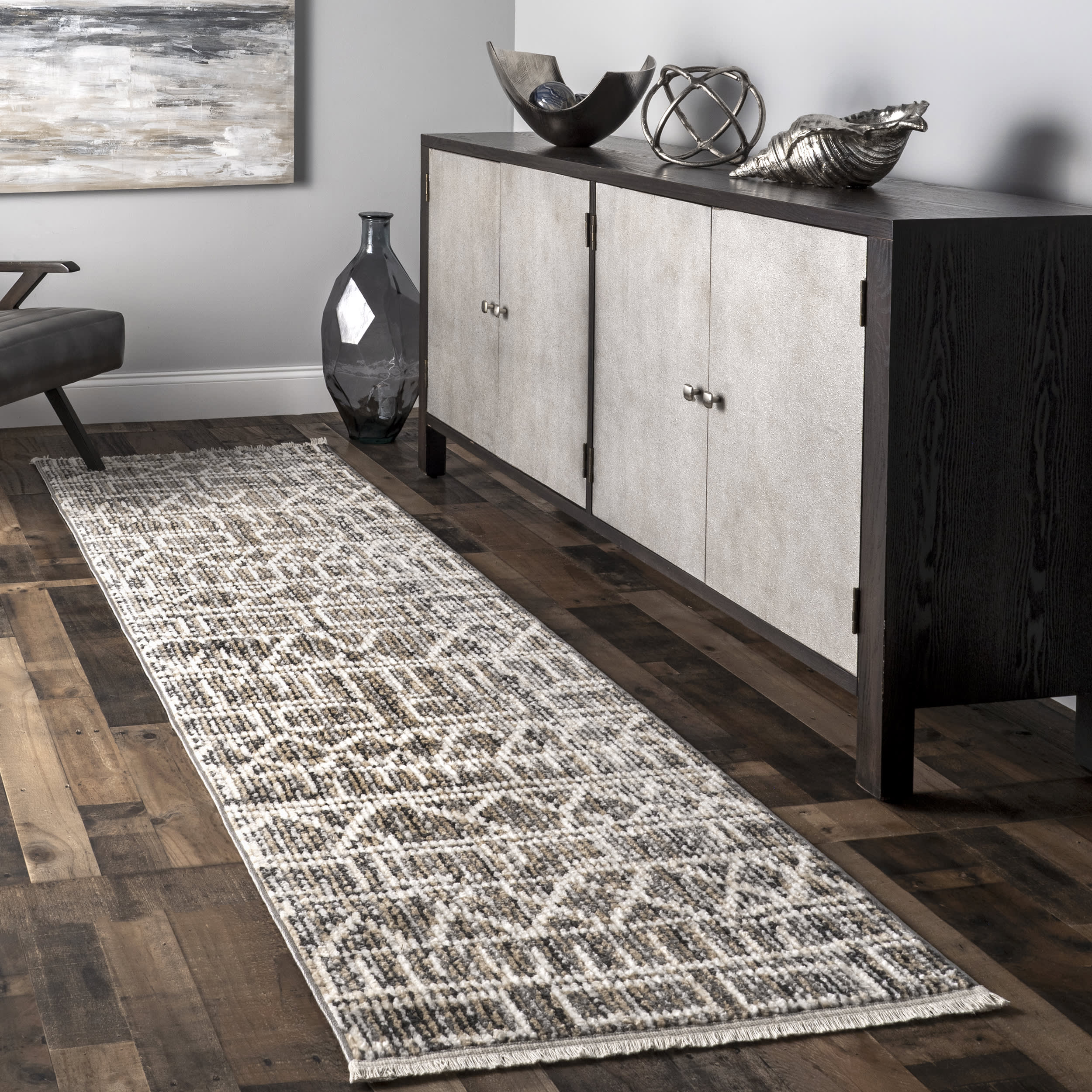 Chance Geometric Banded Rug | Grey - Image 2