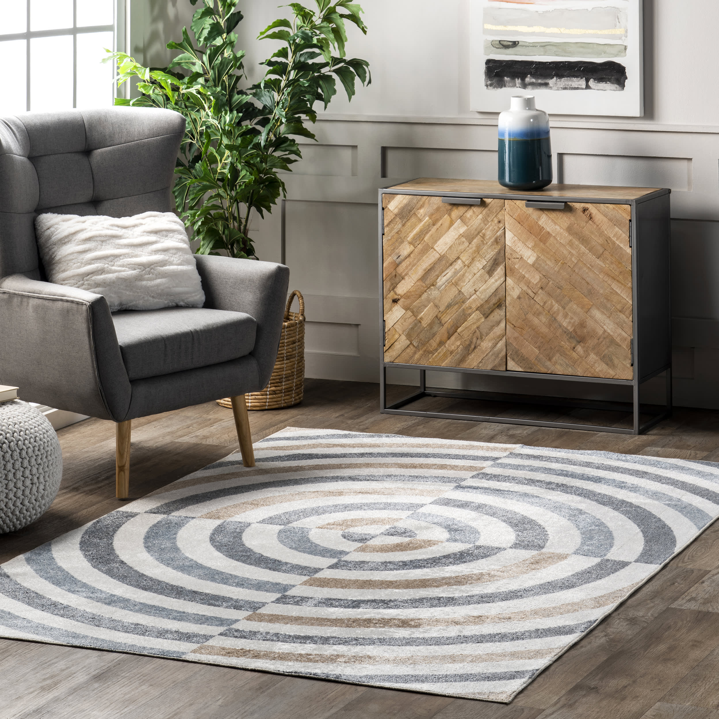 Chandra Retro Spirals Washable Rug | Blue - Image 2