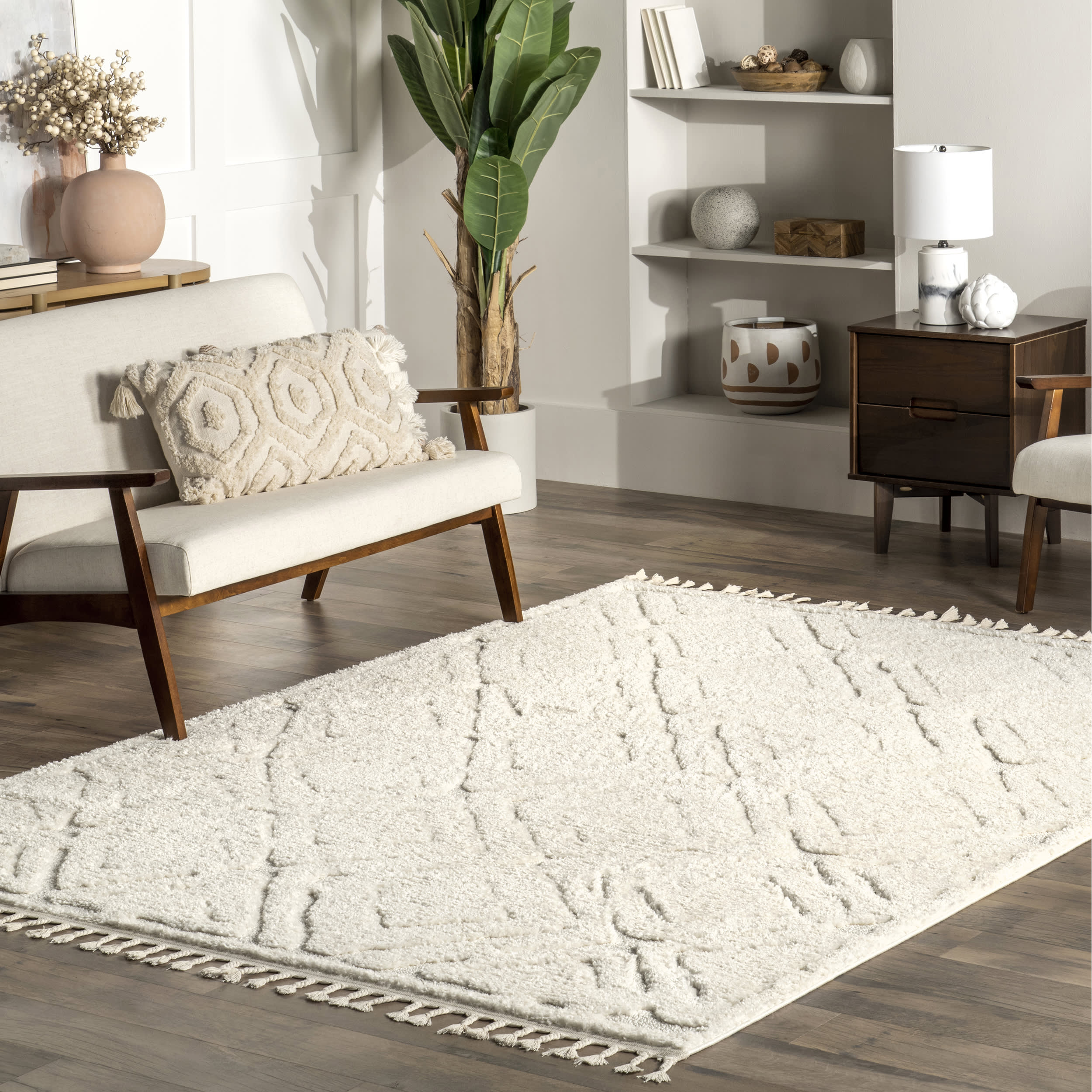 Chantria Textured Tiled Rug | Cream - Image 2