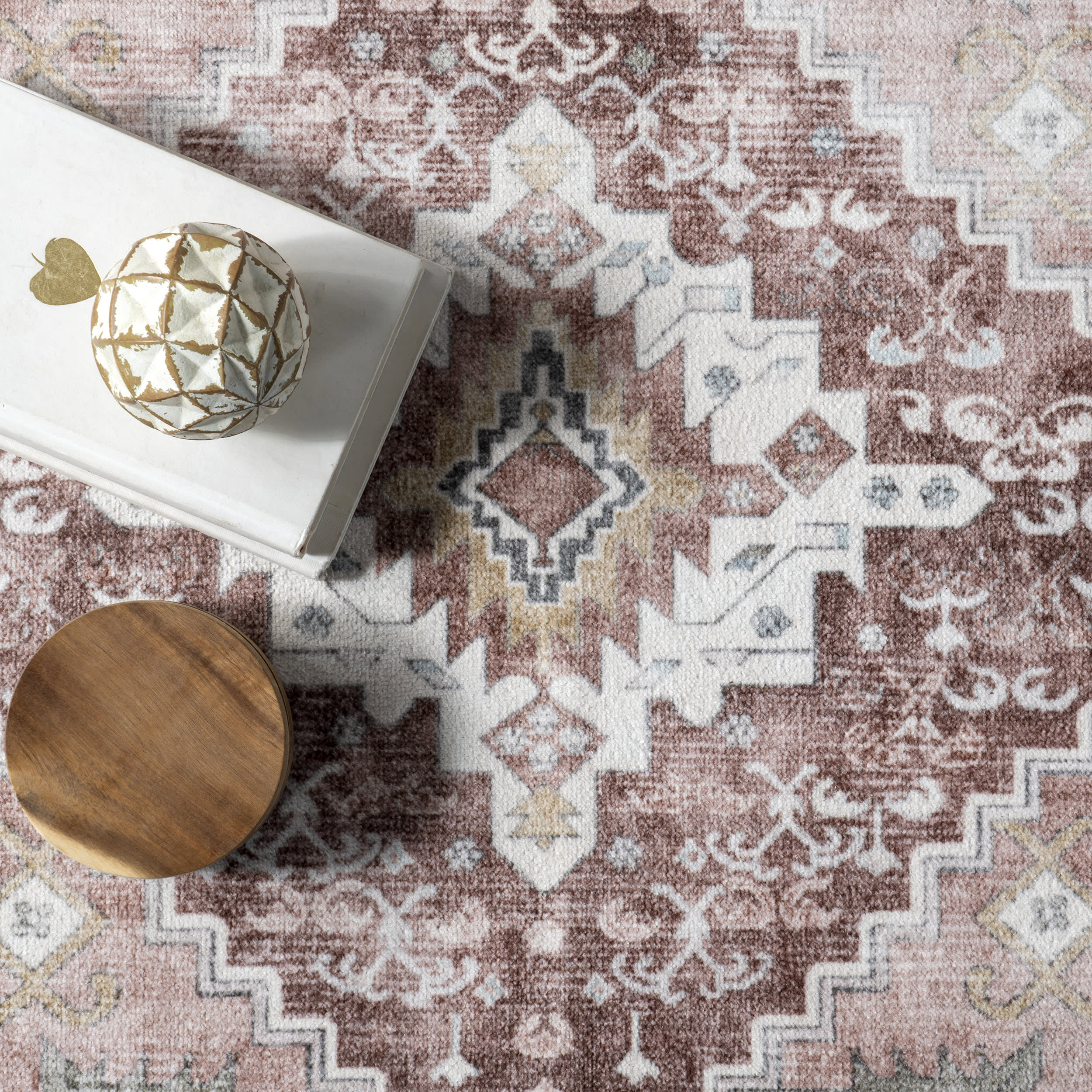 Charis Medallion Spill Proof Washable Rug | Blush - Image 7