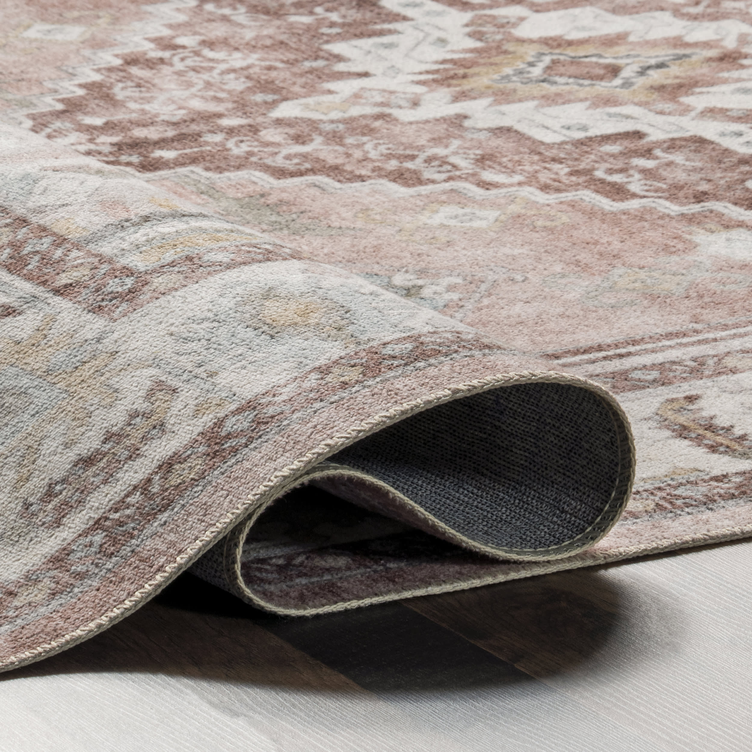 Charis Medallion Spill Proof Washable Rug | Blush - Image 8