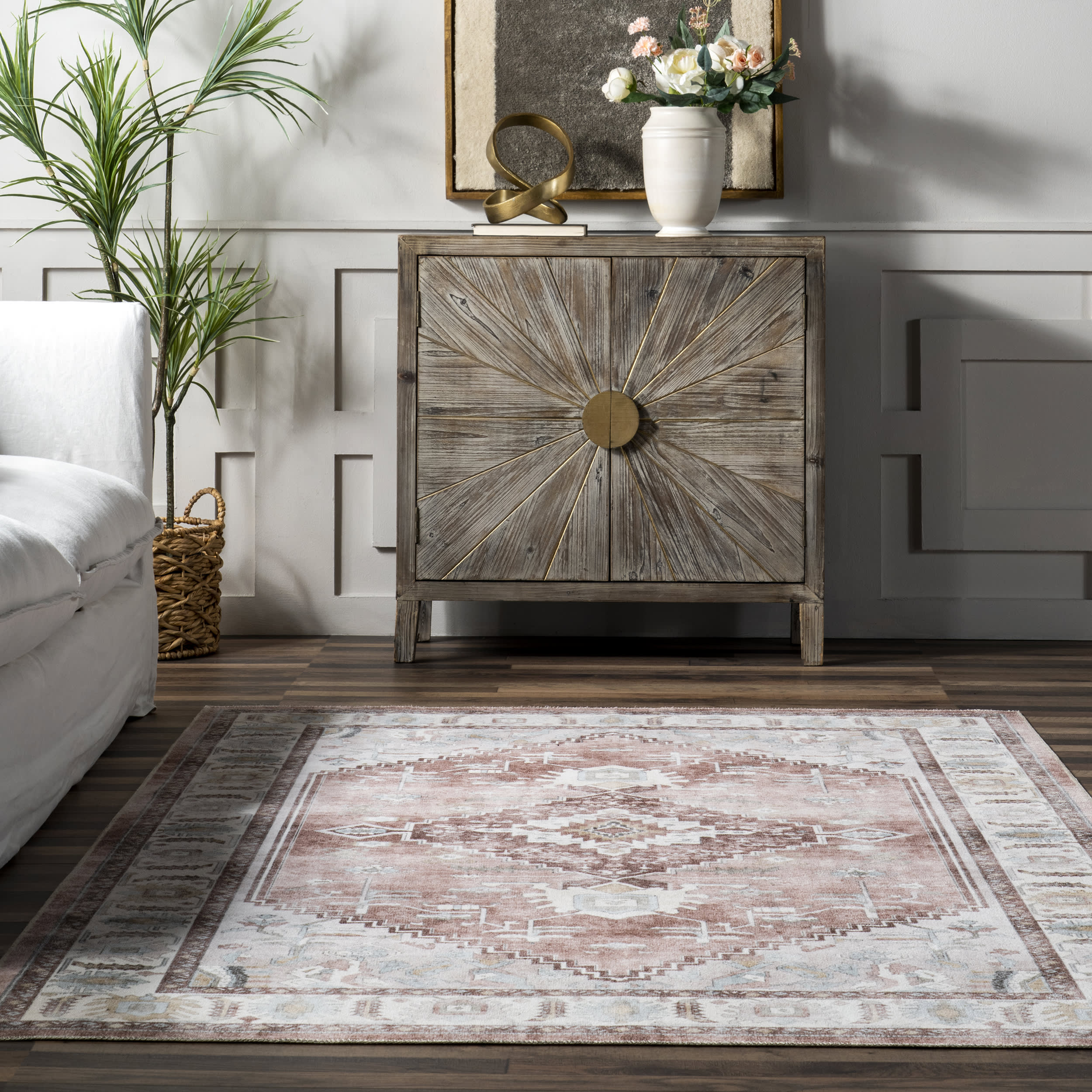 Charis Medallion Washable Rug | Blush - Image 4