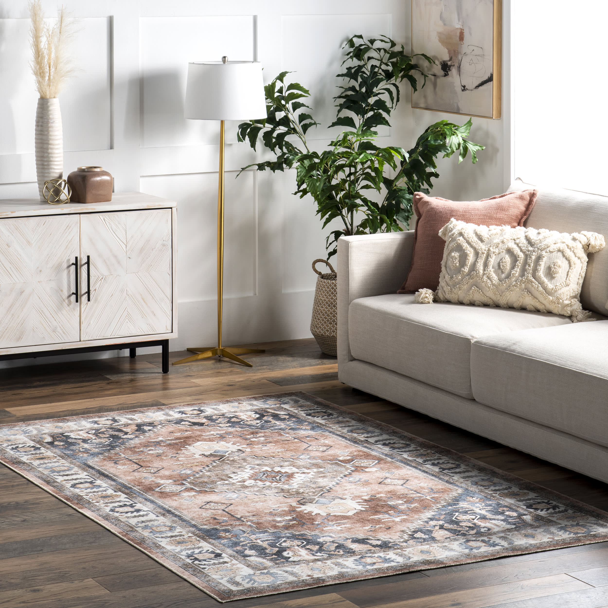 Charis Medallion Washable Rug | Taupe - Image 2