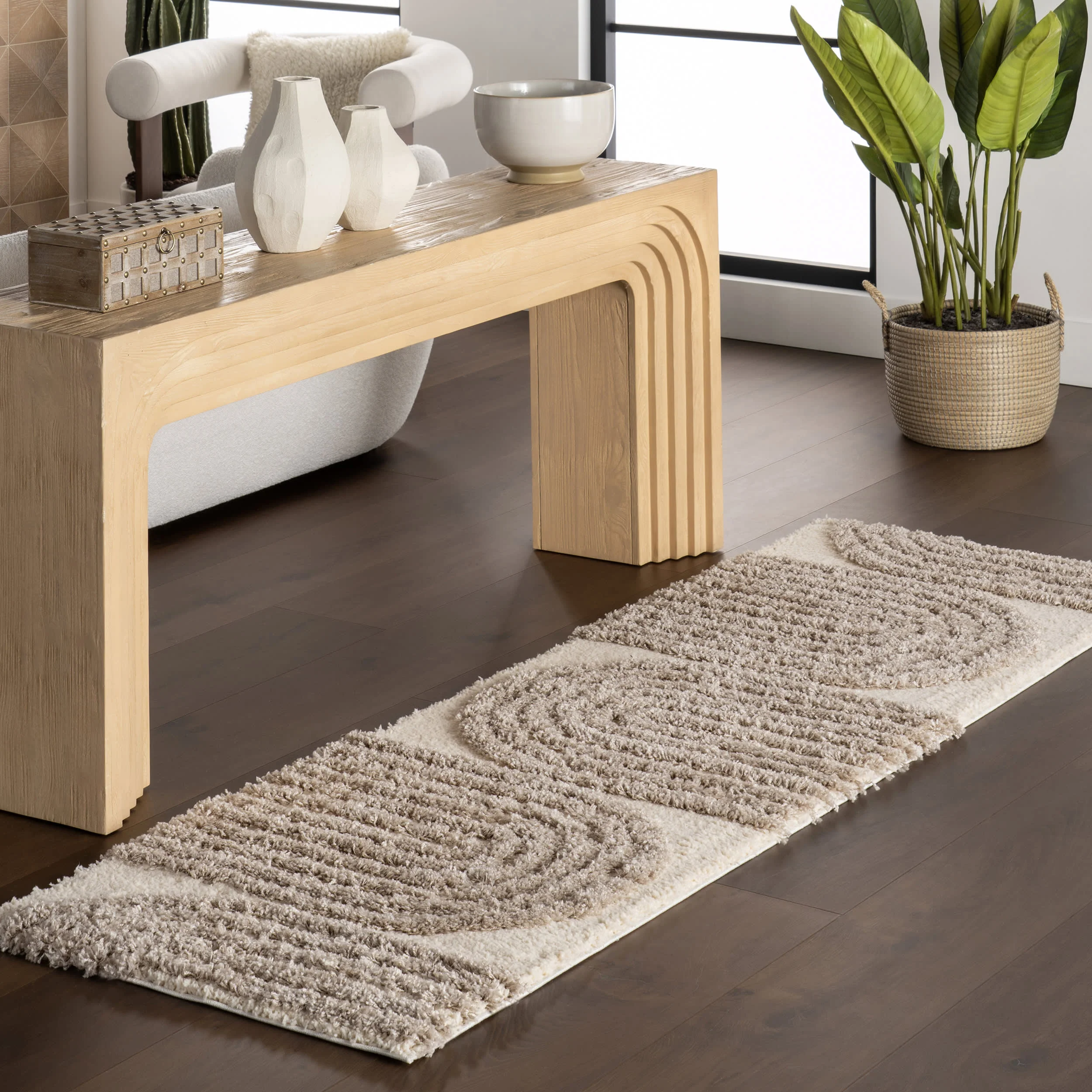 Charlee Textured Arcs Rug | Beige - Image 2