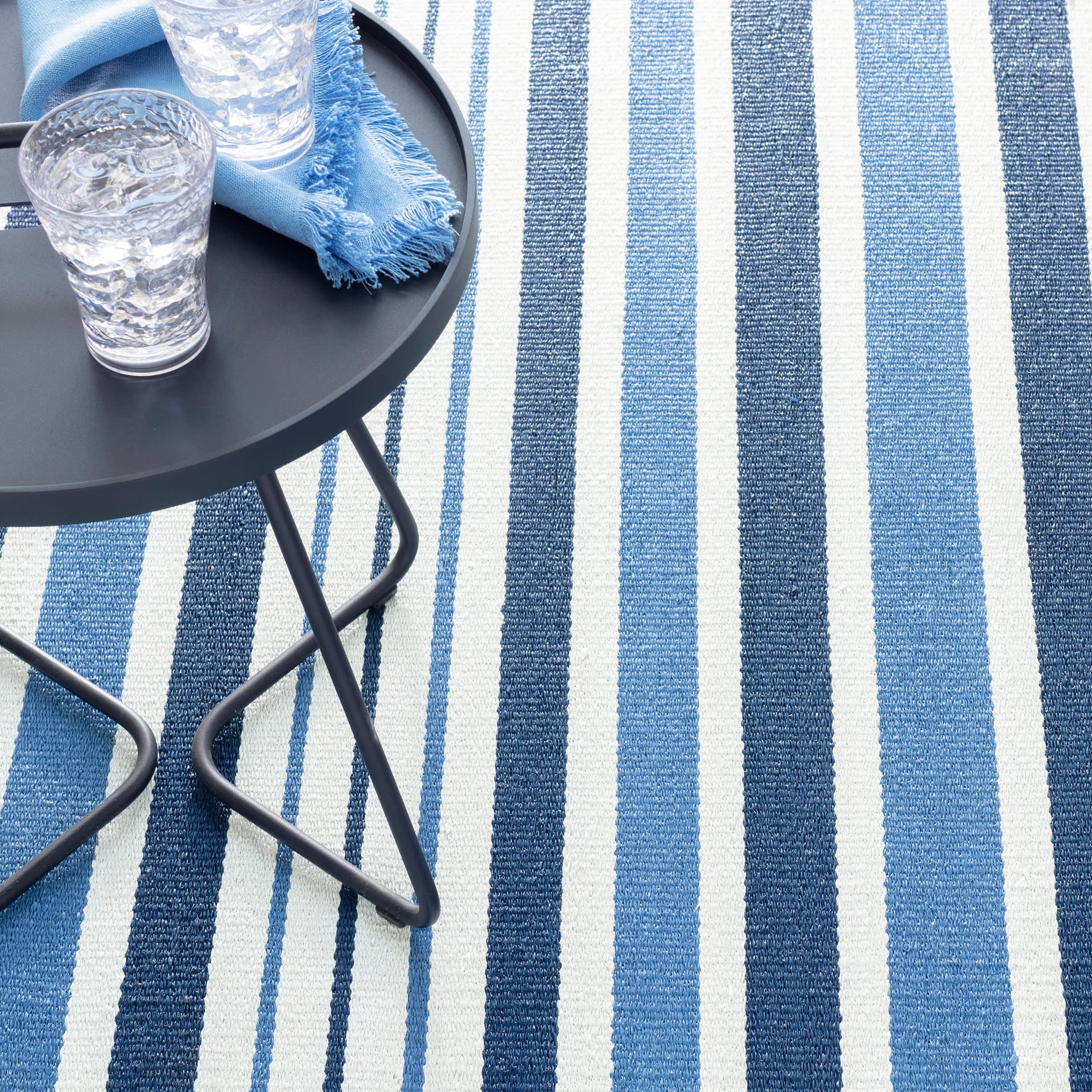 Charlie Stripe Handwoven Indoor/Outdoor Rug | Blue - Image 3