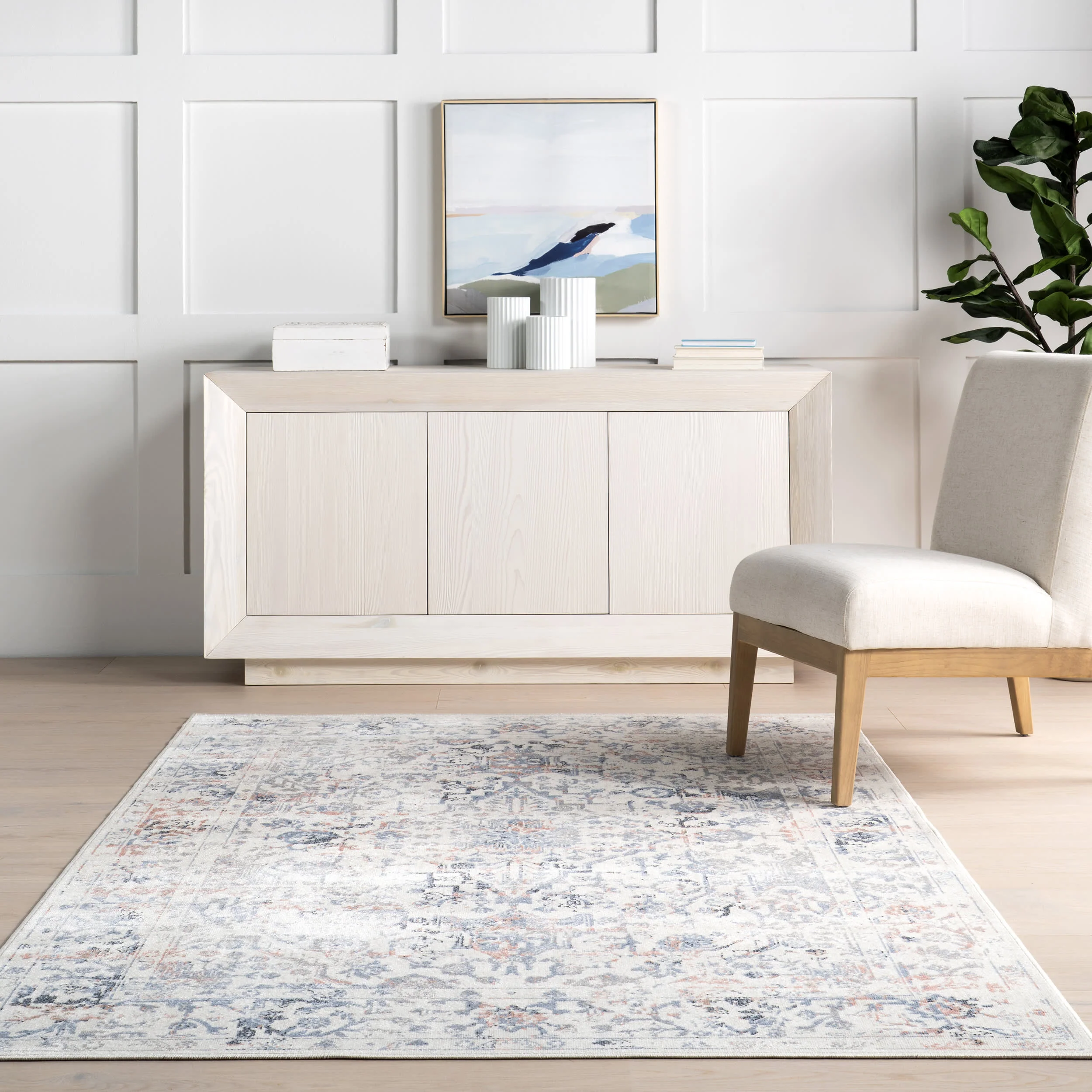Charlisa Washable Faded Snowflake Rug | Blue - Image 4