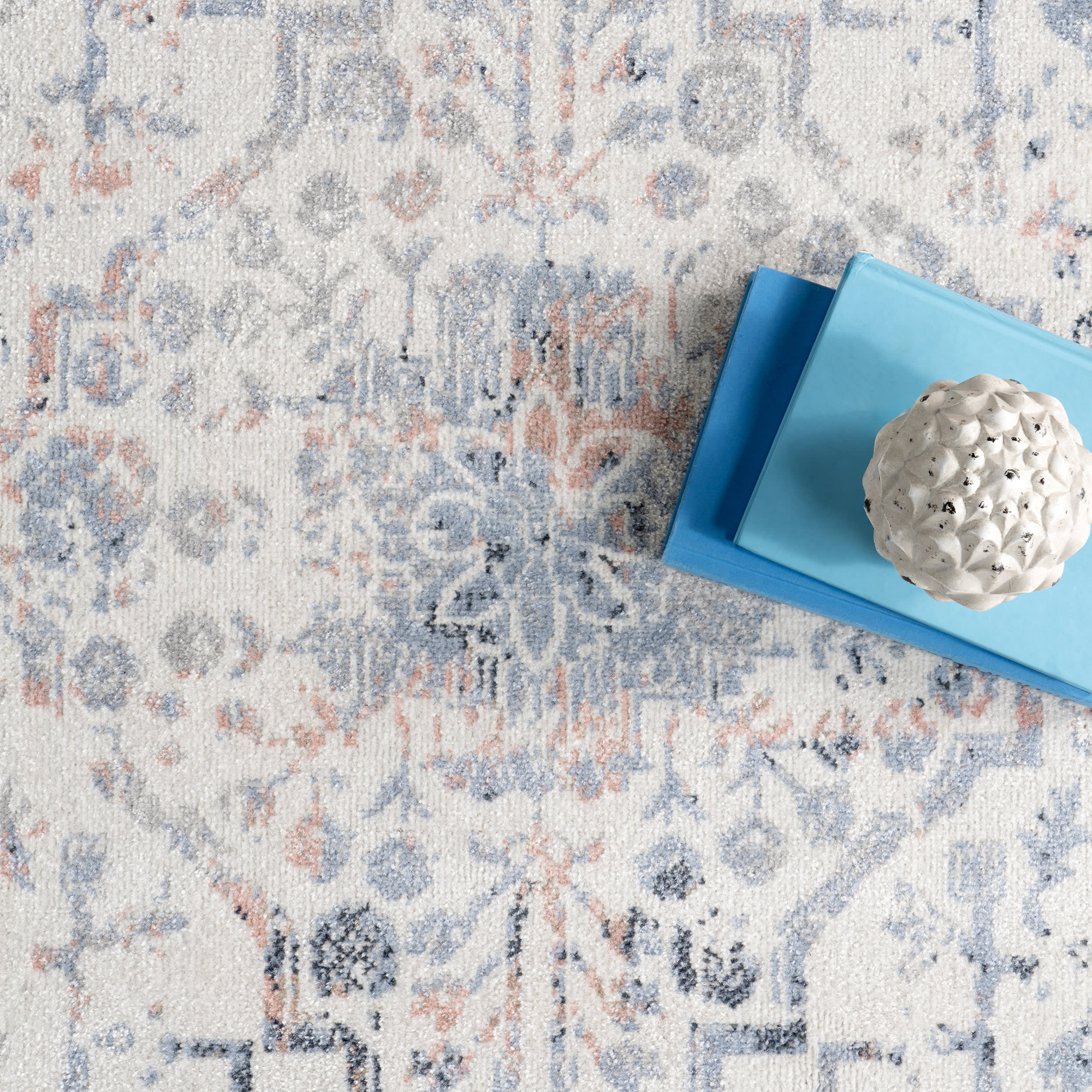 Charlisa Washable Faded Snowflake Rug | Blue - Image 8
