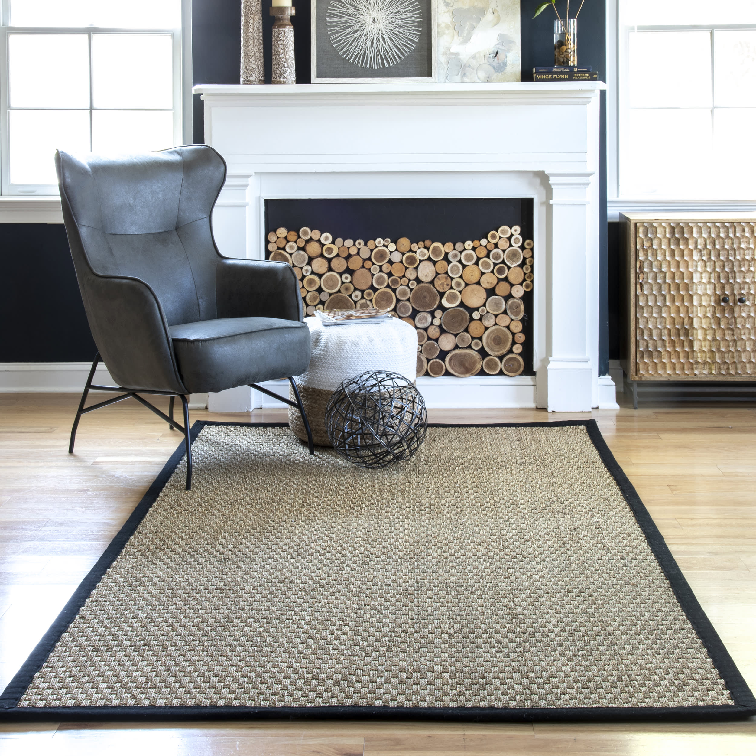 Checker Weave Seagrass Rug | Black - Image 2