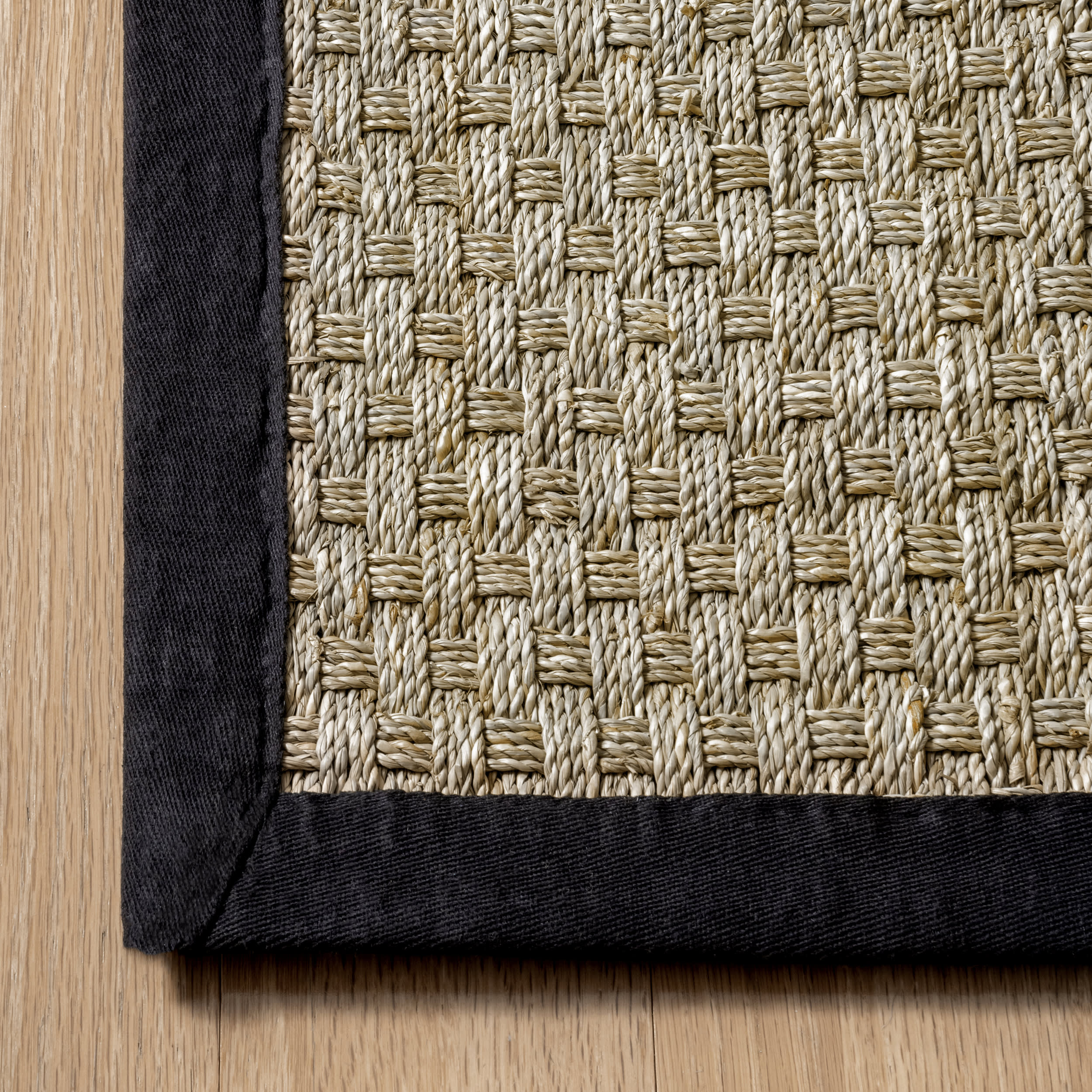 Checker Weave Seagrass Rug | Black - Image 3