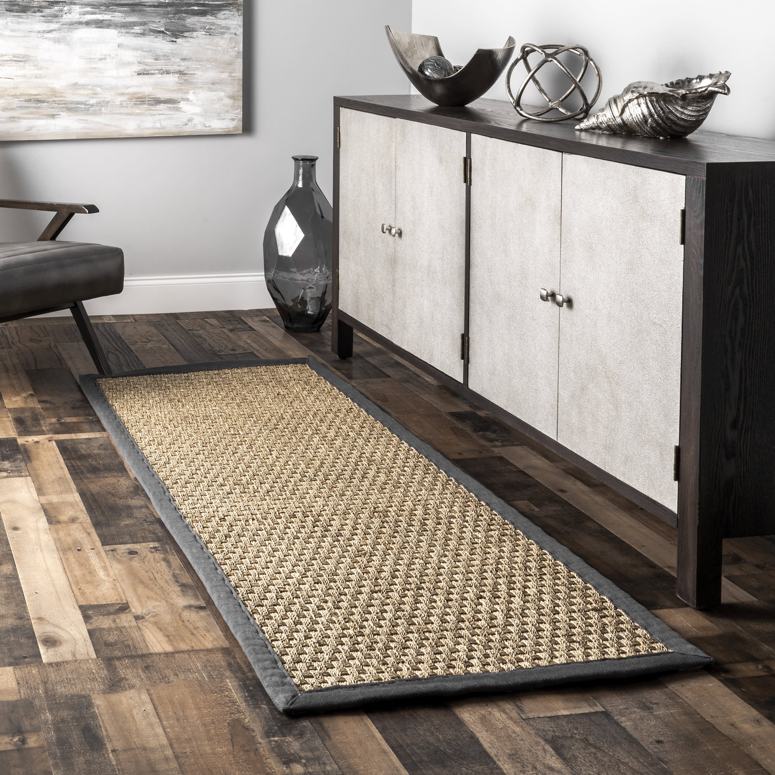 Checker Weave Seagrass Rug | Dark Grey - Image 2