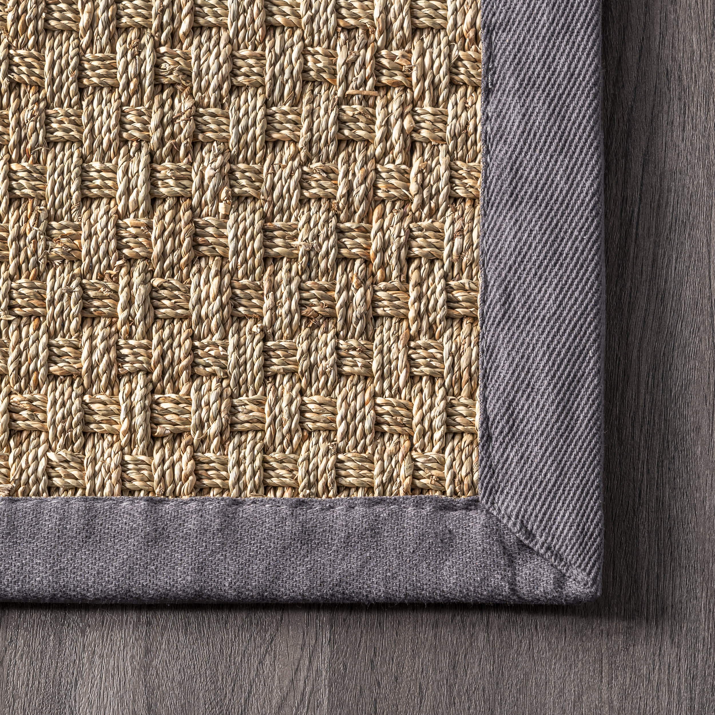 Checker Weave Seagrass Rug | Dark Grey - Image 3