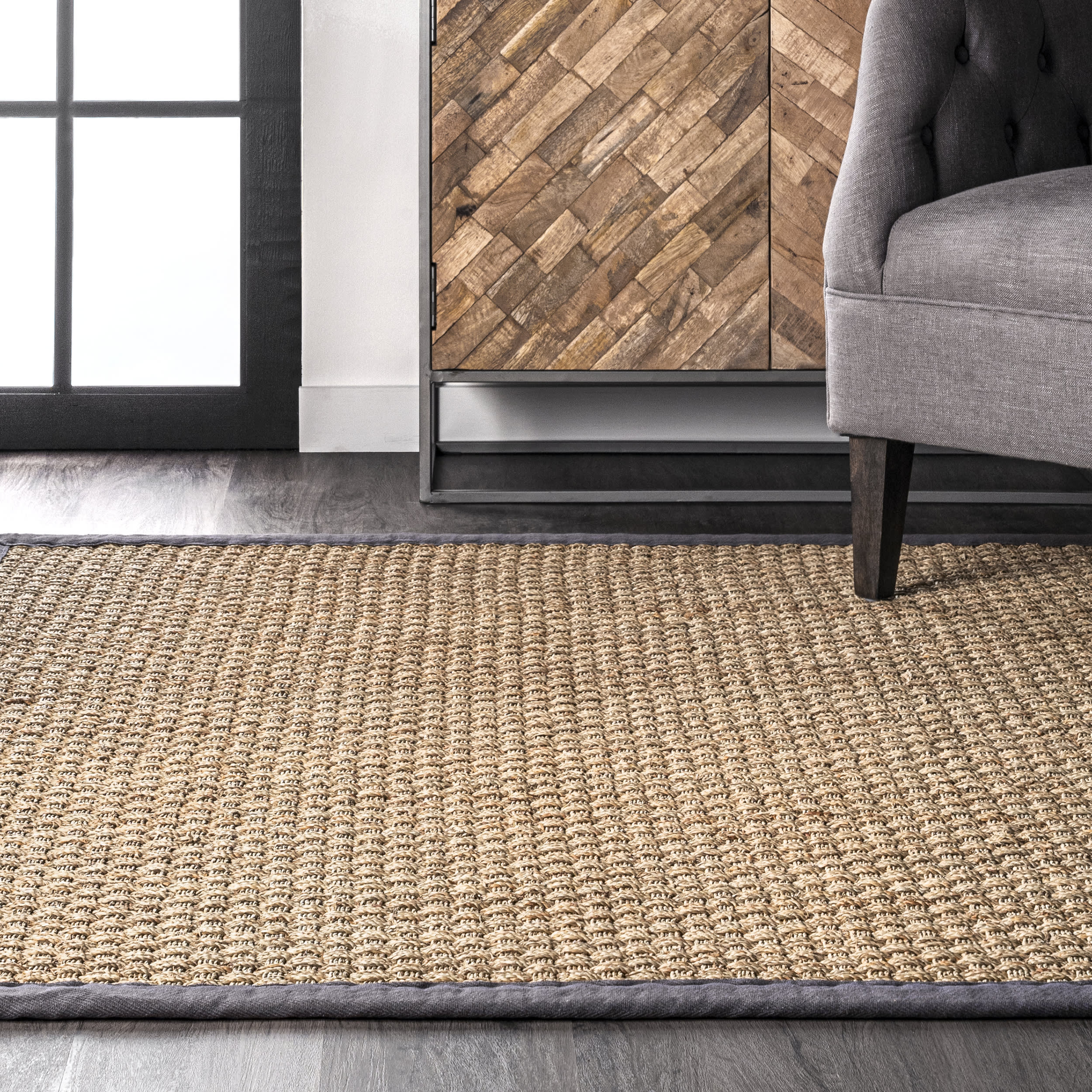 Checker Weave Seagrass Rug | Dark Grey - Image 4
