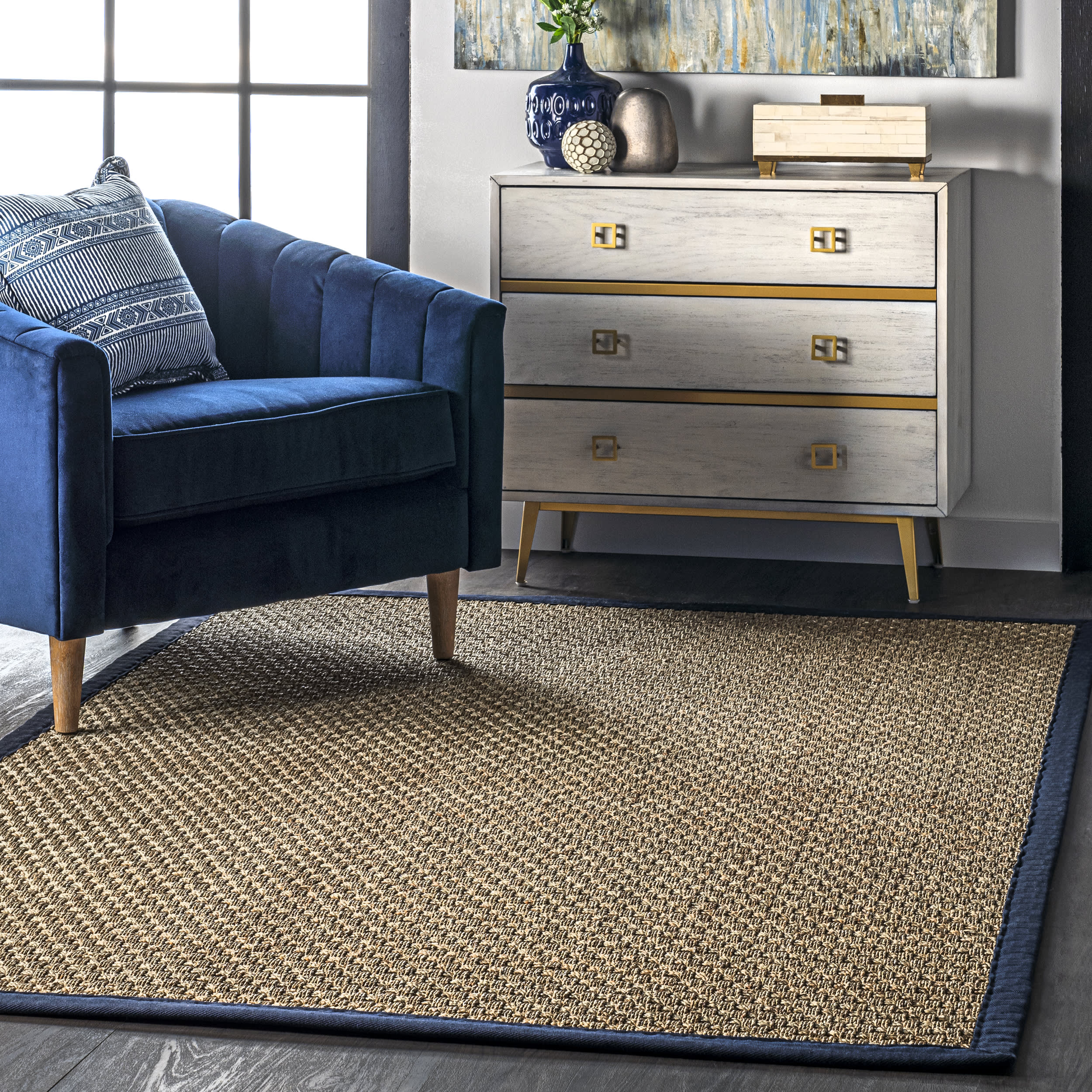 Checker Weave Seagrass Rug | Navy - Image 2