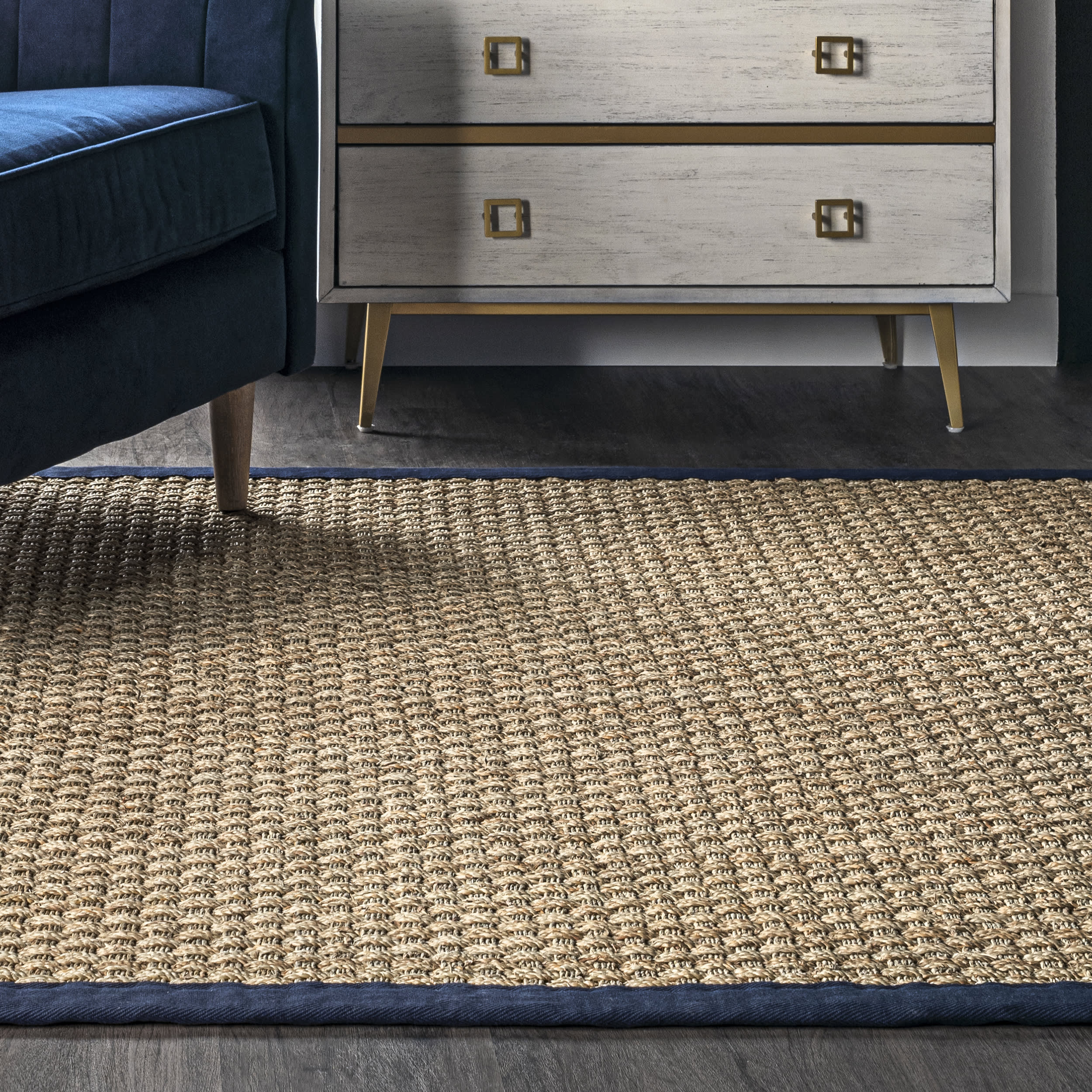 Checker Weave Seagrass Rug | Navy - Image 4
