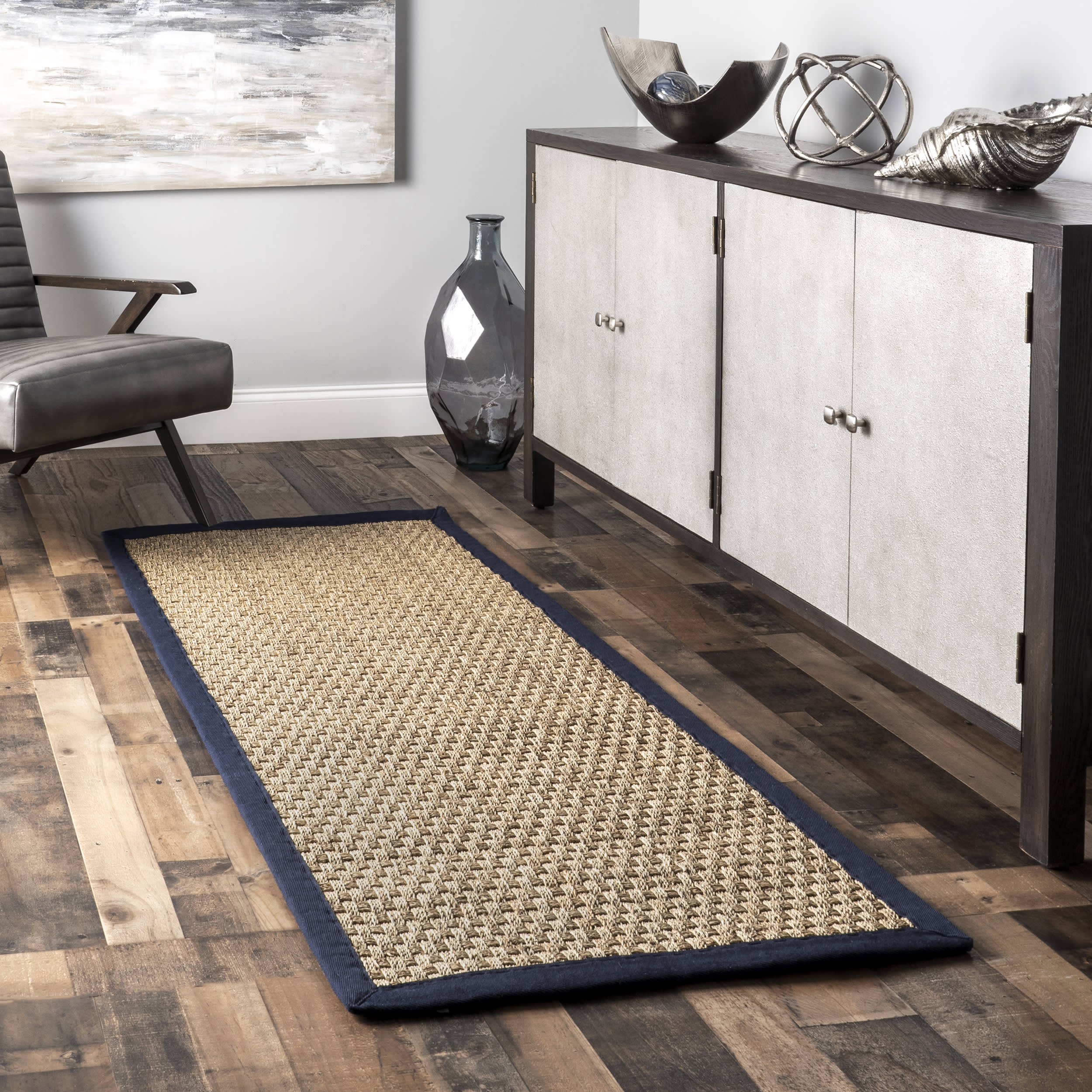 Checker Weave Seagrass Rug | Navy - Image 2