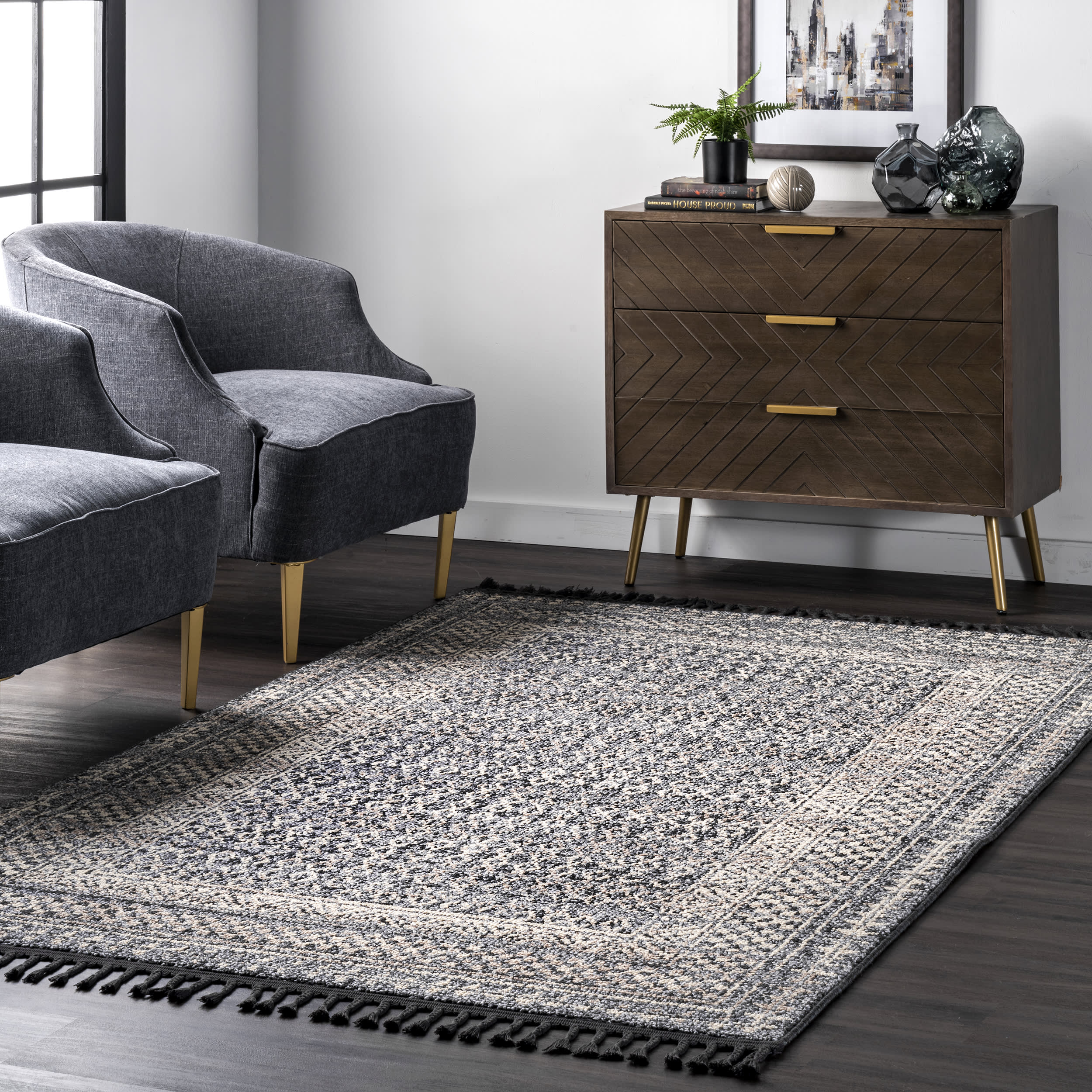 Checkered Diamonds Tassel Rug | Grey - Image 2