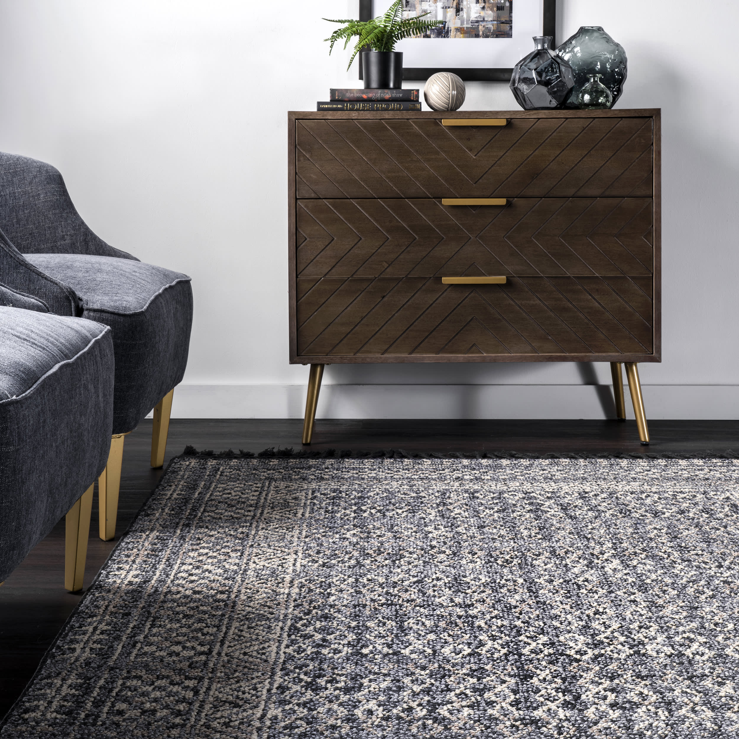 Checkered Diamonds Tassel Rug | Grey - Image 4