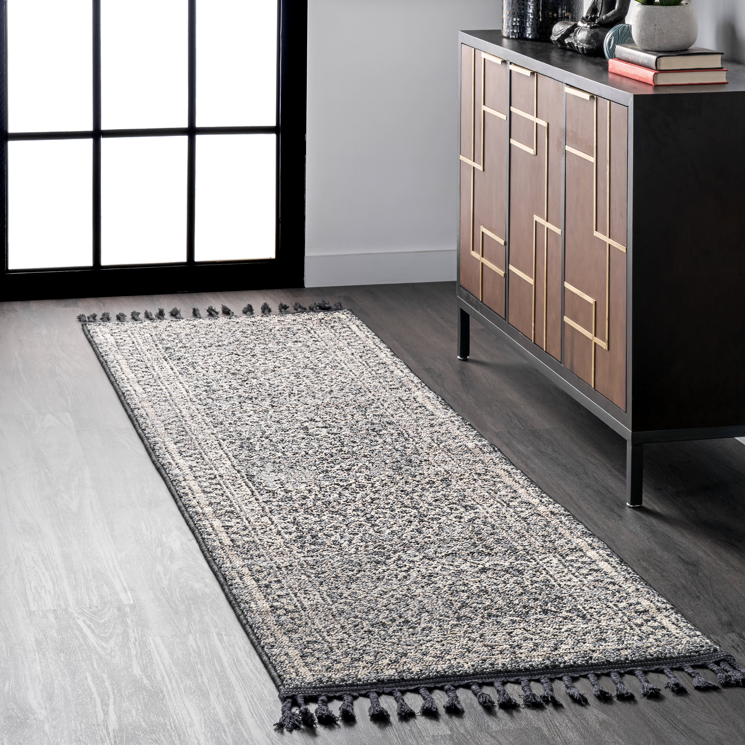 Checkered Diamonds Tassel Rug | Grey - Image 2