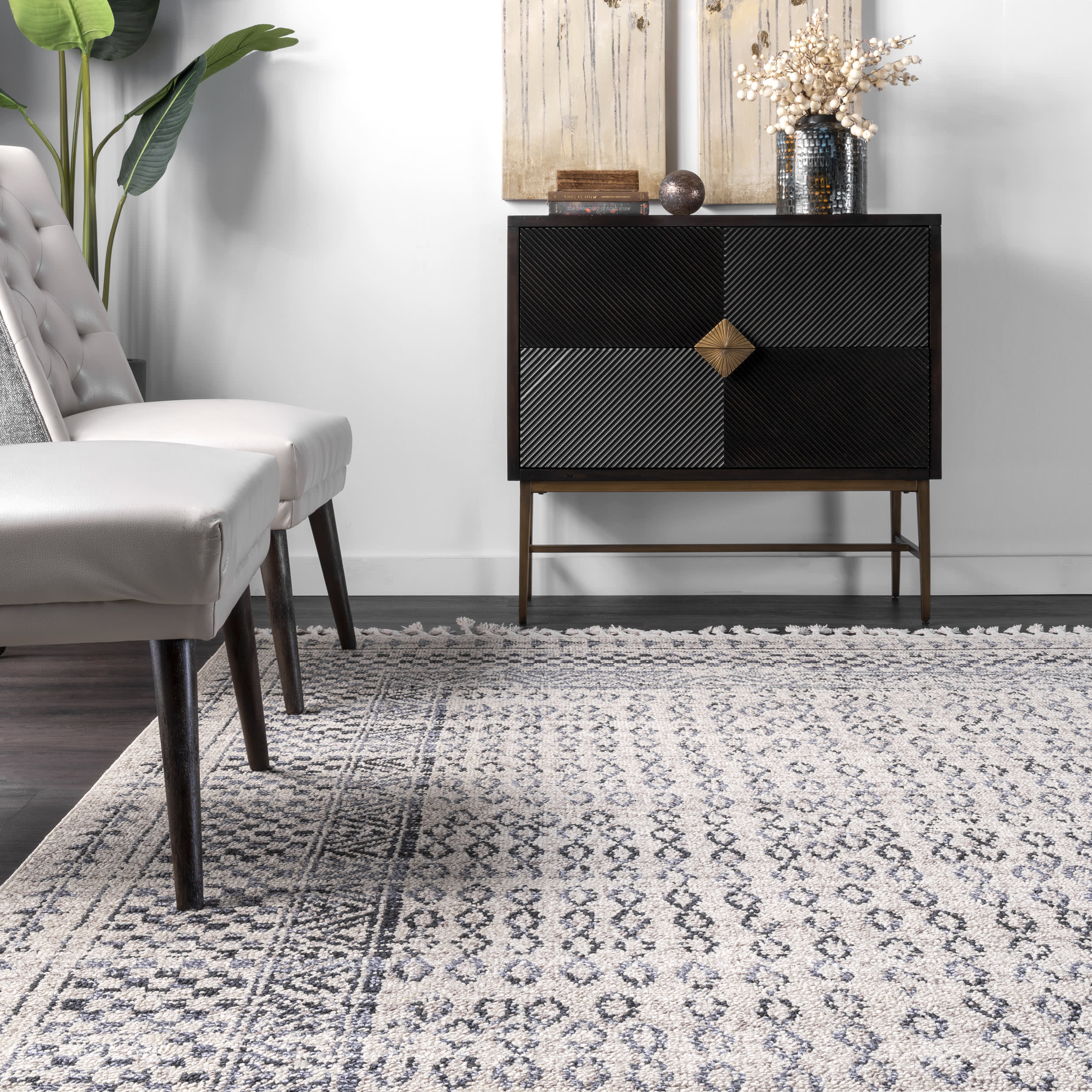 Checkered Diamonds Tassel Rug | Ivory - Image 4