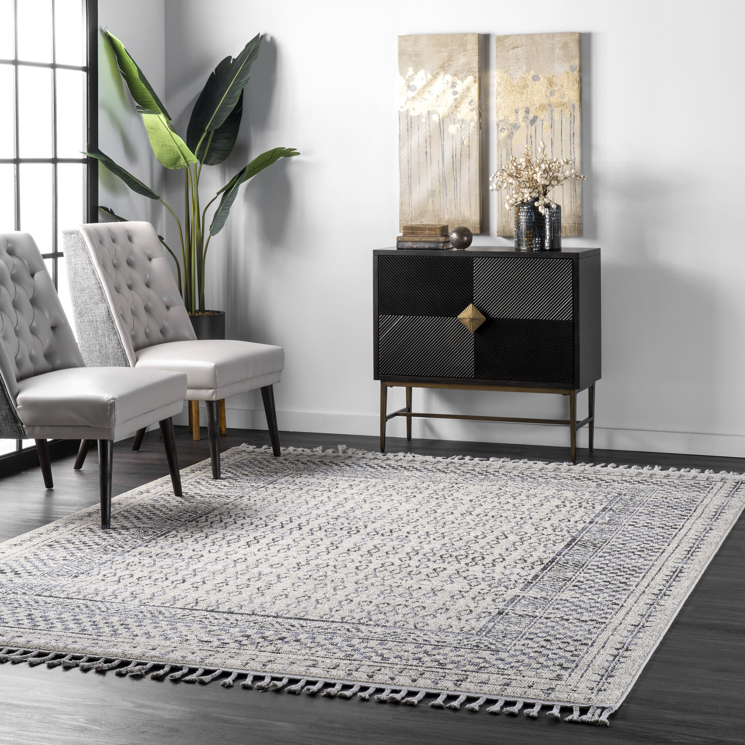 Checkered Diamonds Tassel Rug | Ivory - Image 2