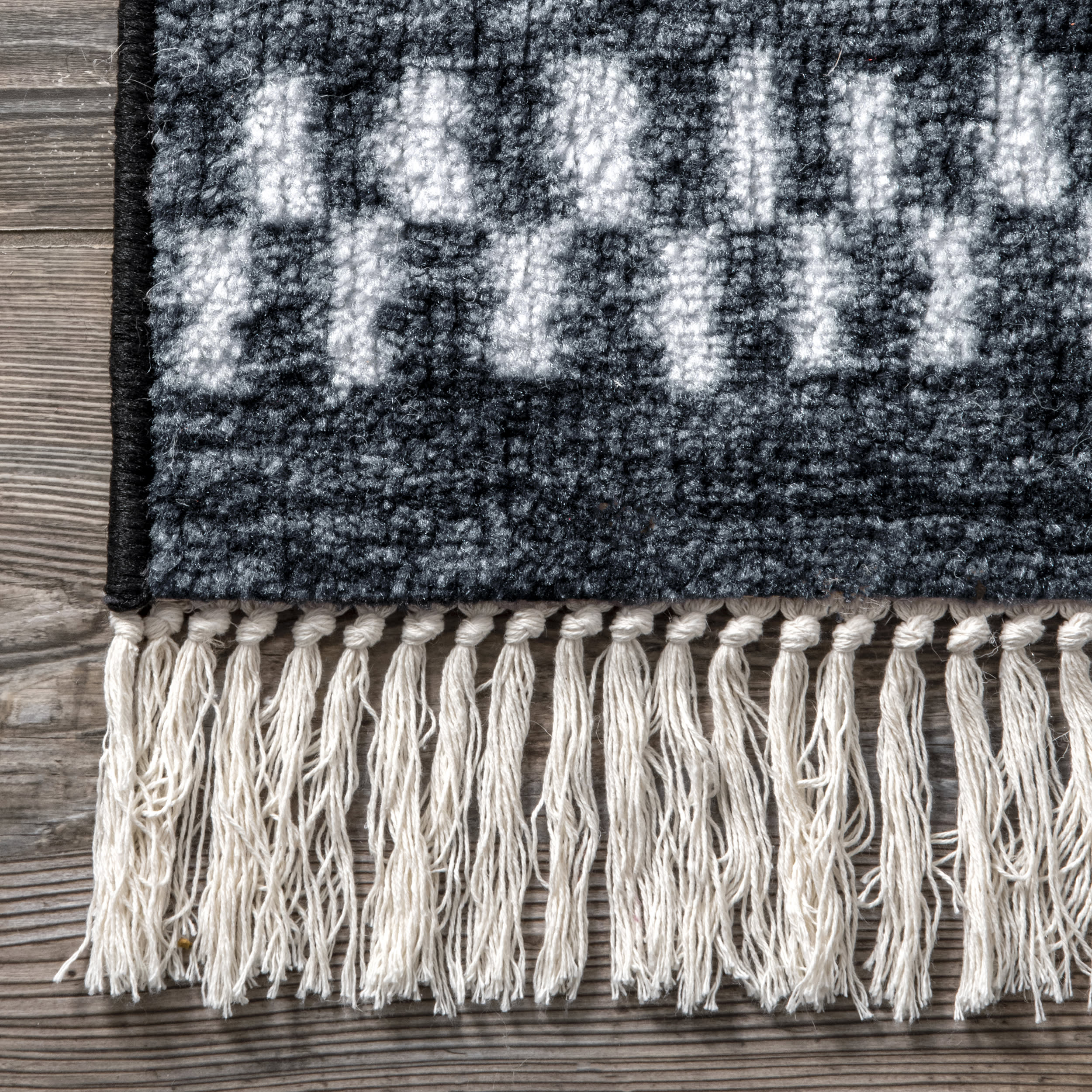 Checkered Moroccan Tassel Non-Slip Backing Rug | Navy - Image 3