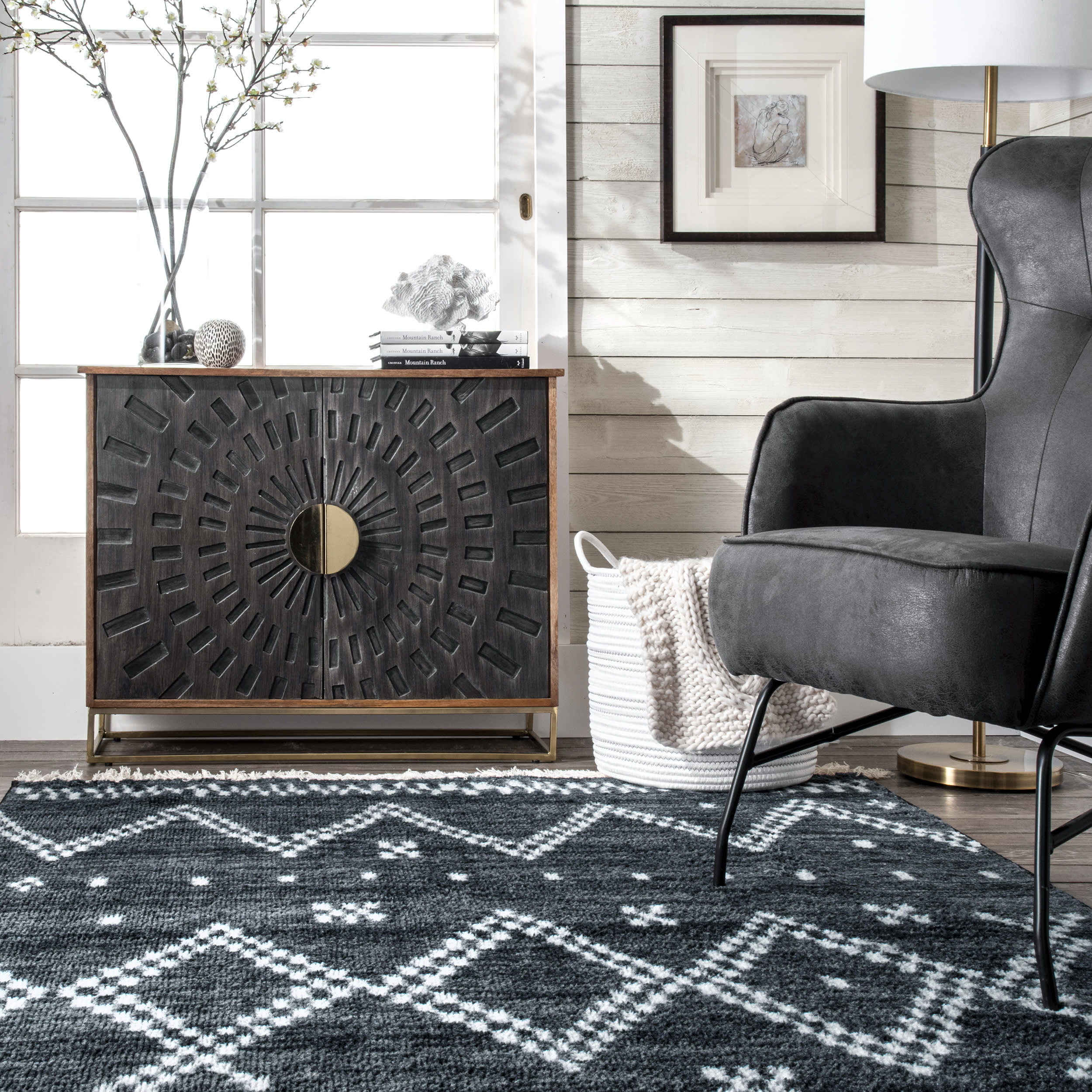 Checkered Moroccan Tassel Non-Slip Backing Rug | Navy - Image 4