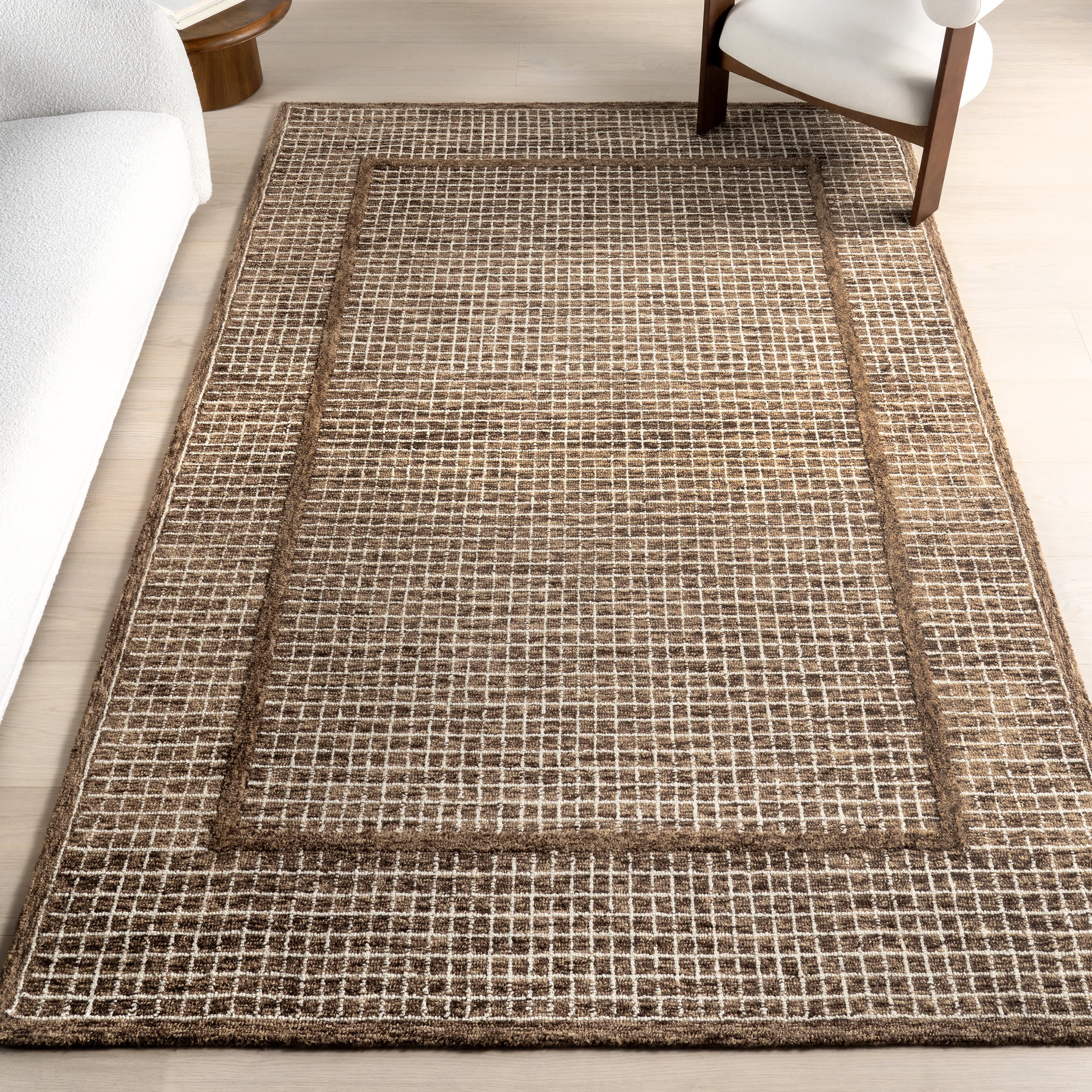 Chessie Checked Wool Rug | Brown - Image 2