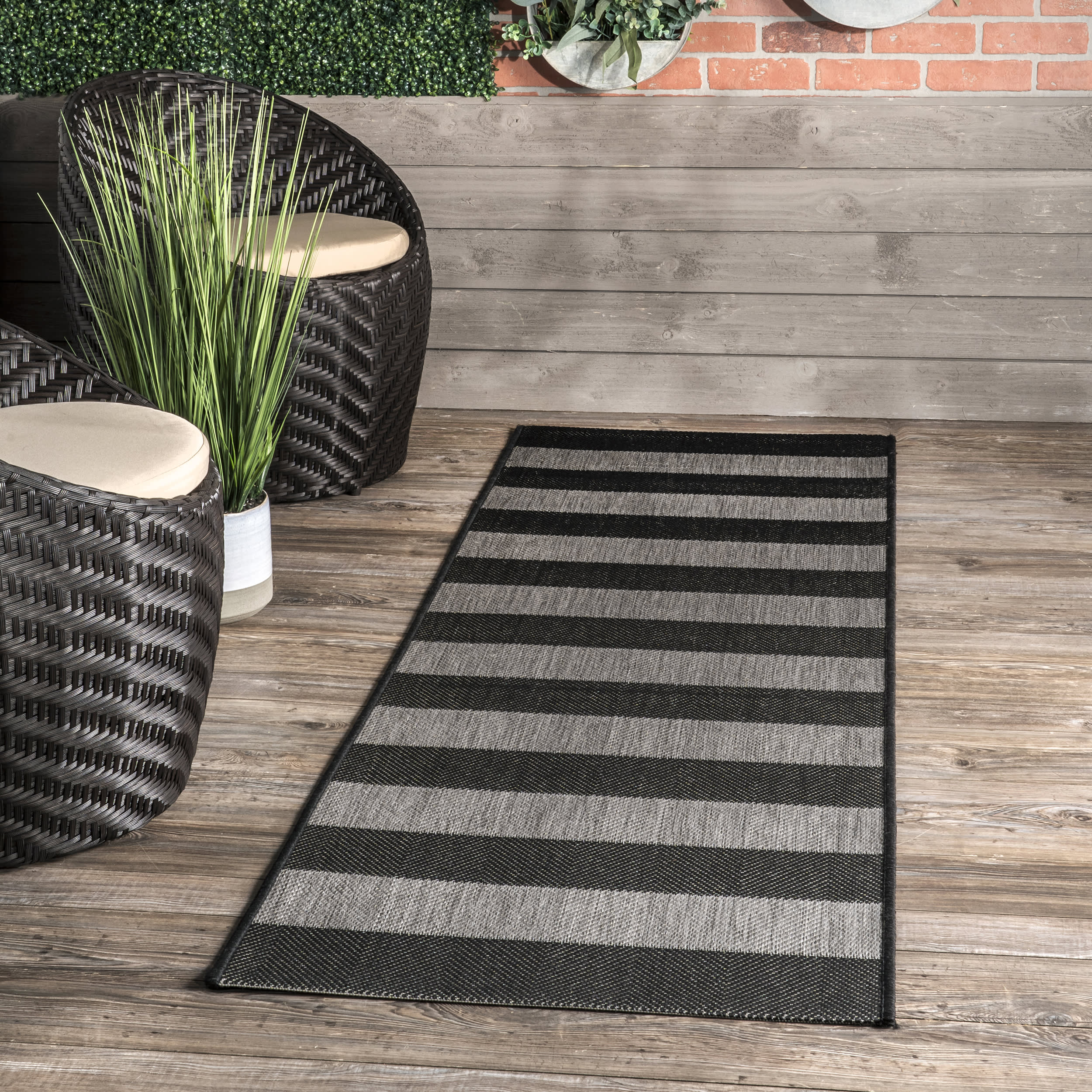 Chevron Stripes Indoor/Outdoor Rug | Black - Image 2