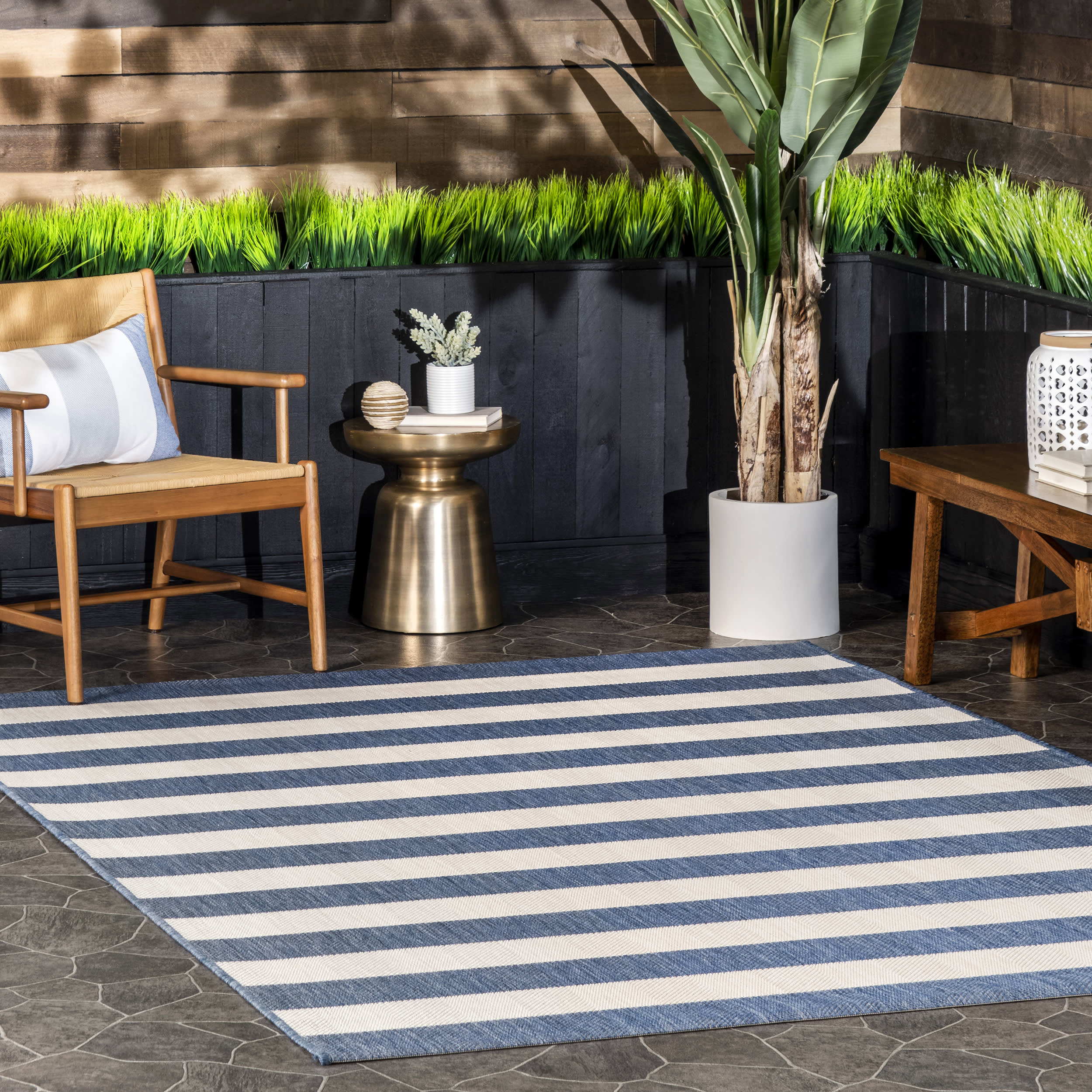 Chevron Stripes Indoor/Outdoor Rug | Blue - Image 2
