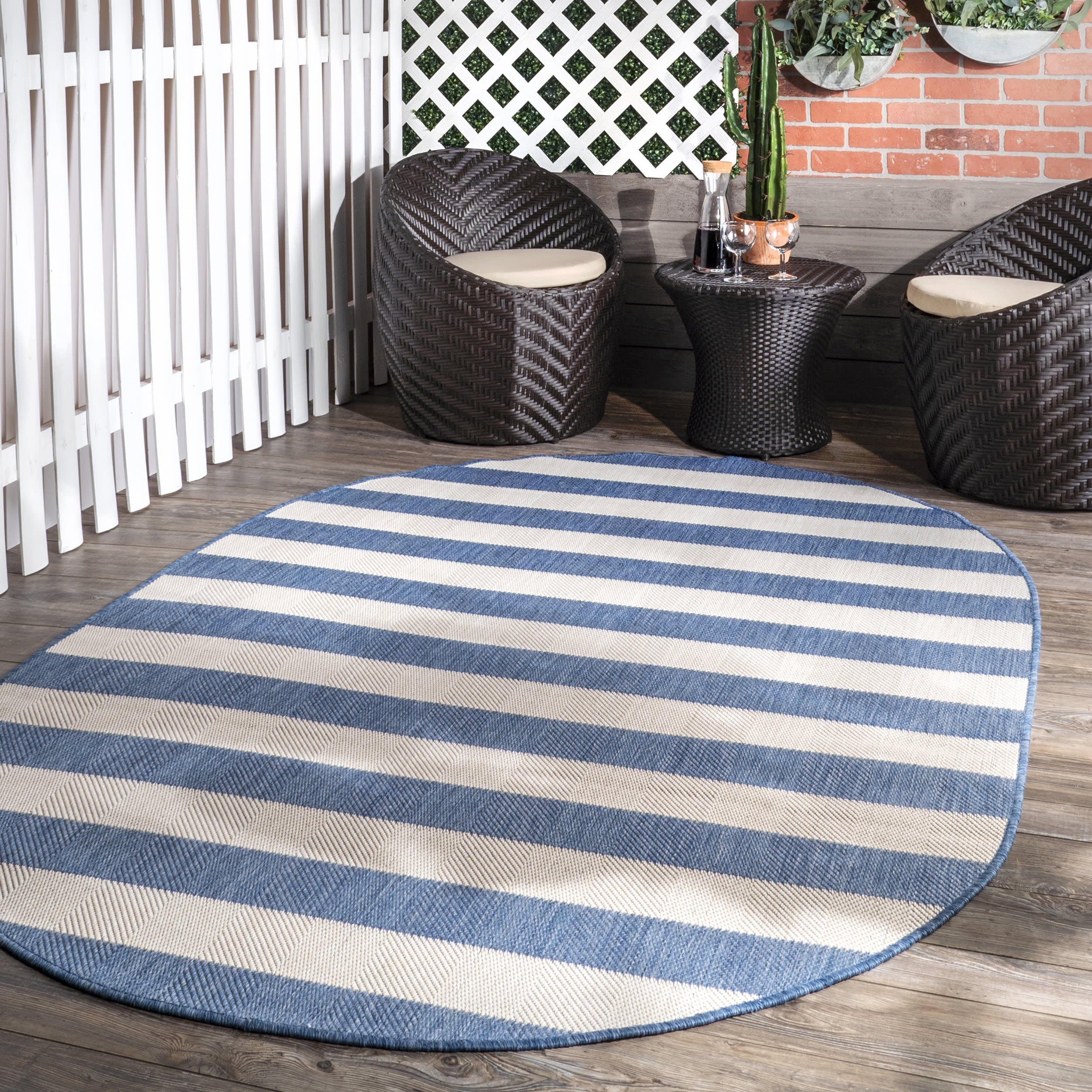 Chevron Stripes Indoor/Outdoor Rug | Blue - Image 2