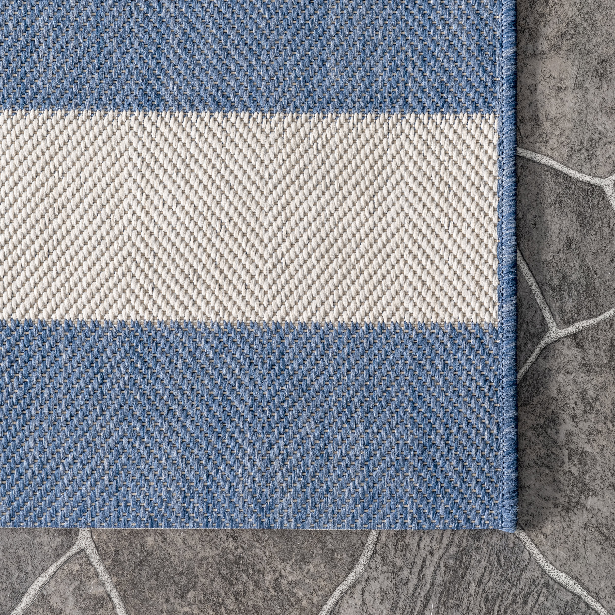Chevron Stripes Indoor/Outdoor Rug | Blue - Image 3