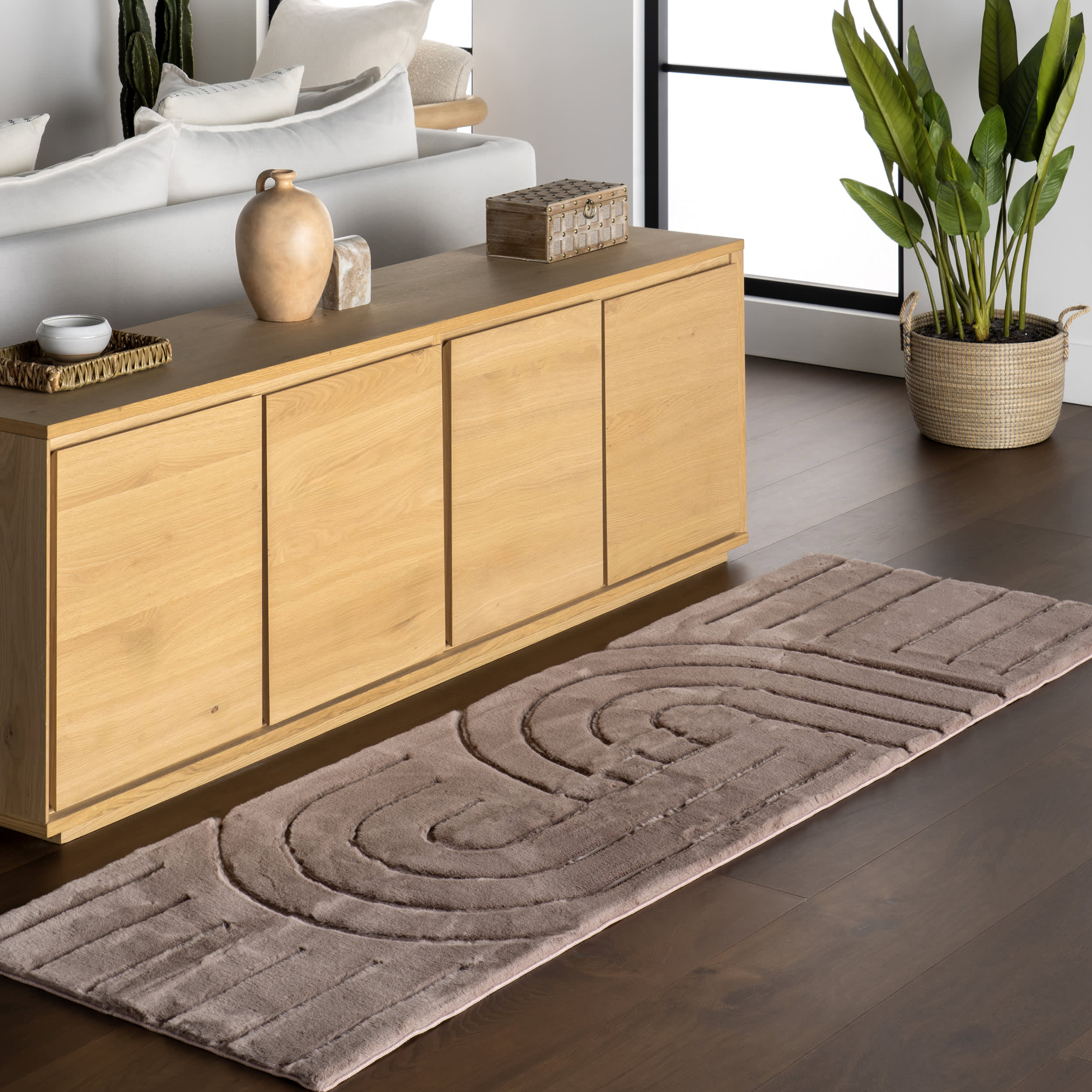 Chiarra Woven Arc Plush Cloud Washable Rug | Brown - Image 2