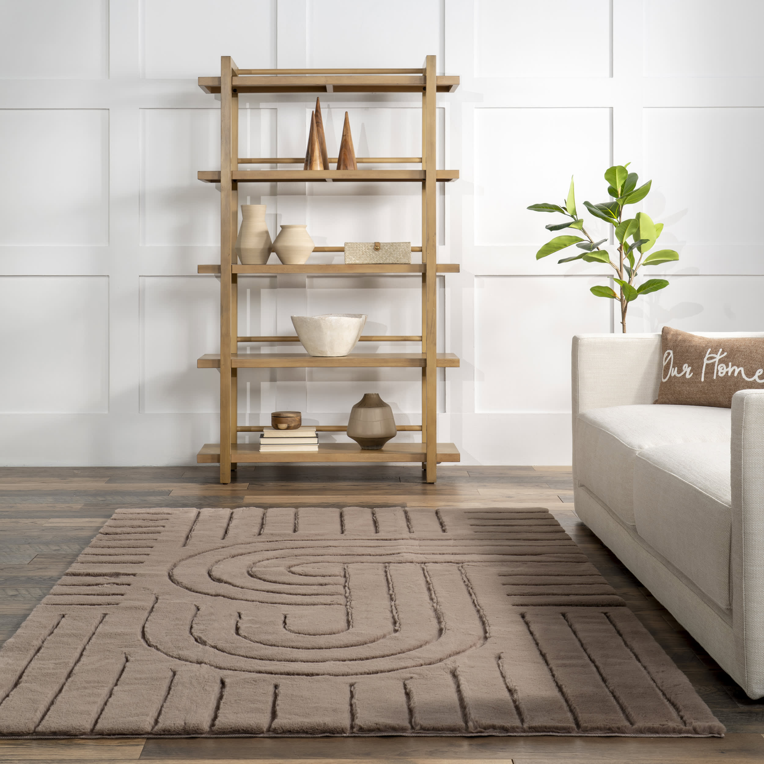 Chiarra Woven Arc Plush Cloud Washable Rug | Brown - Image 4