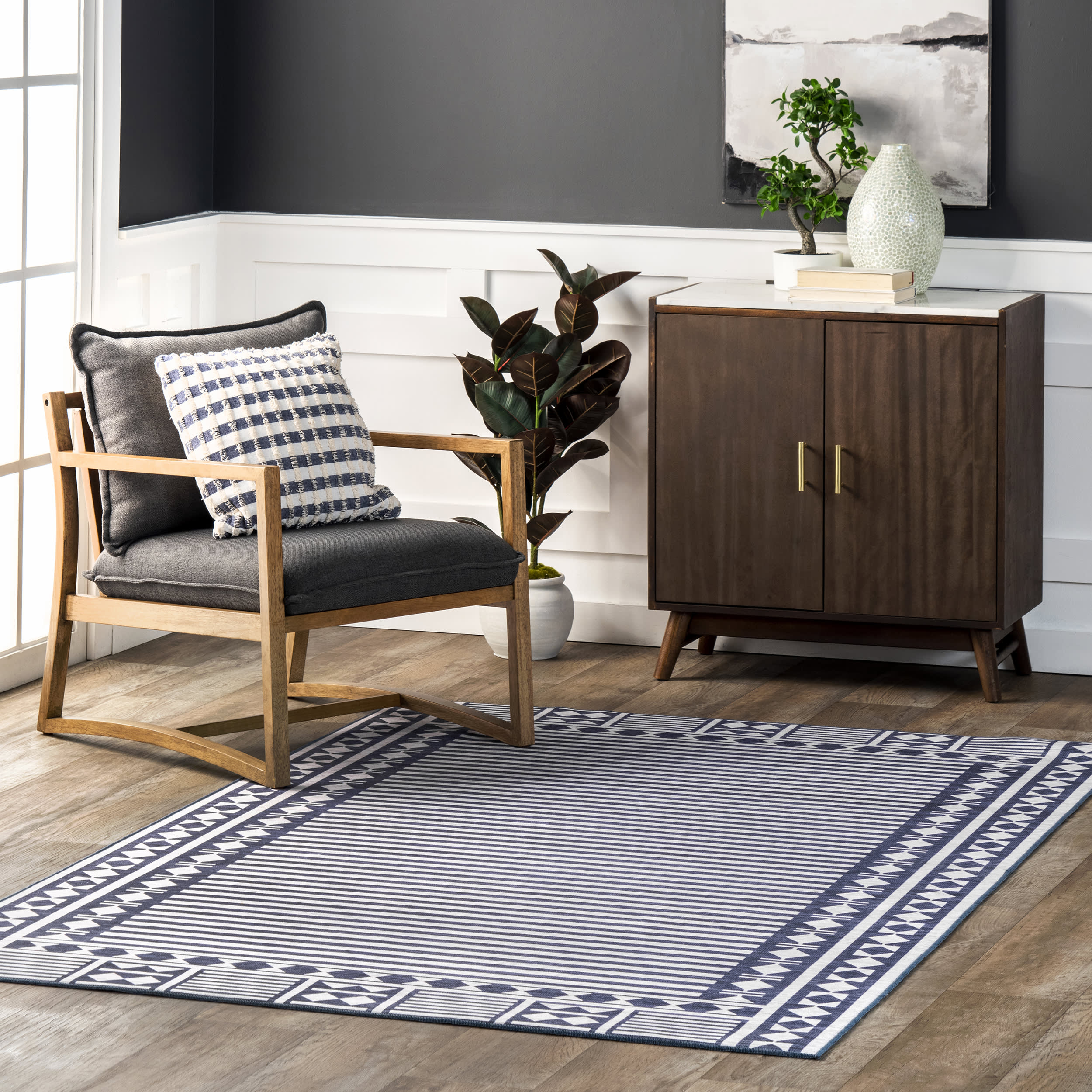 Chloe Striped Washable Indoor/Outdoor Rug | Blue - Image 4