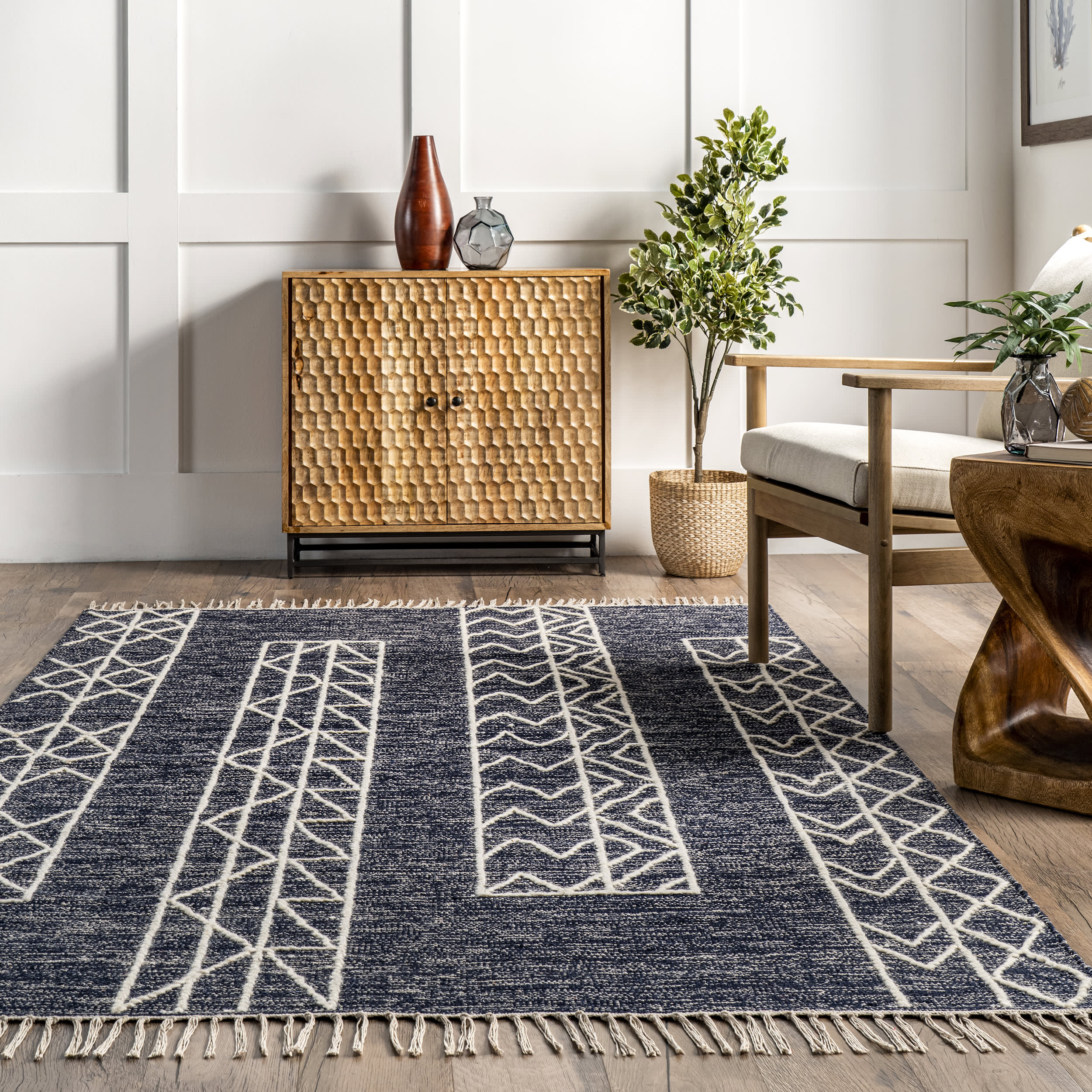 Chrissy Banded Tasseled Rug | Blue - Image 4